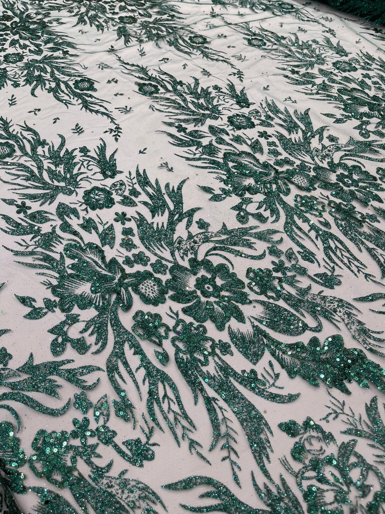 Big Glitter Damask Design On A Mesh Lace Fabric| New Creations Fabric & Foam Inc. - New Creations Fabric & Foam Inc