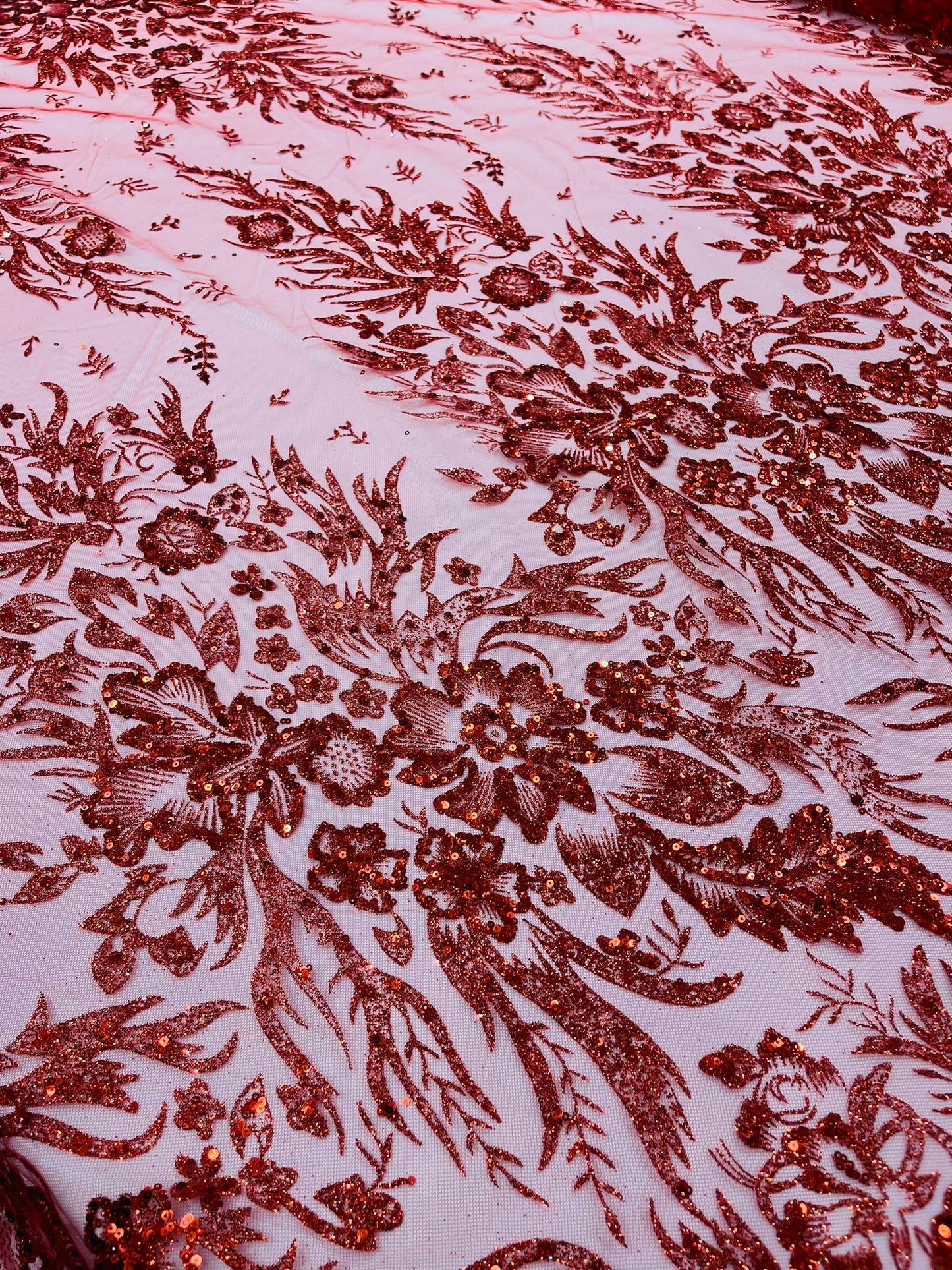 Big Glitter Damask Design On A Mesh Lace Fabric| New Creations Fabric & Foam Inc. - New Creations Fabric & Foam Inc