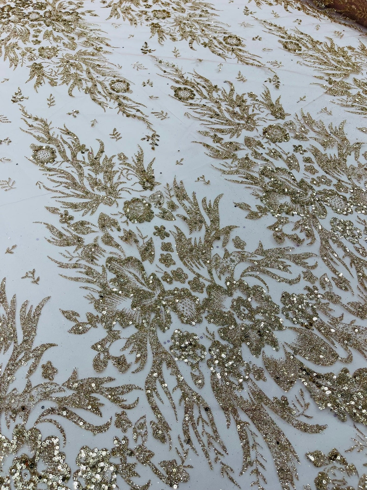 Big Glitter Damask Design On A Mesh Lace Fabric| New Creations Fabric & Foam Inc. - New Creations Fabric & Foam Inc