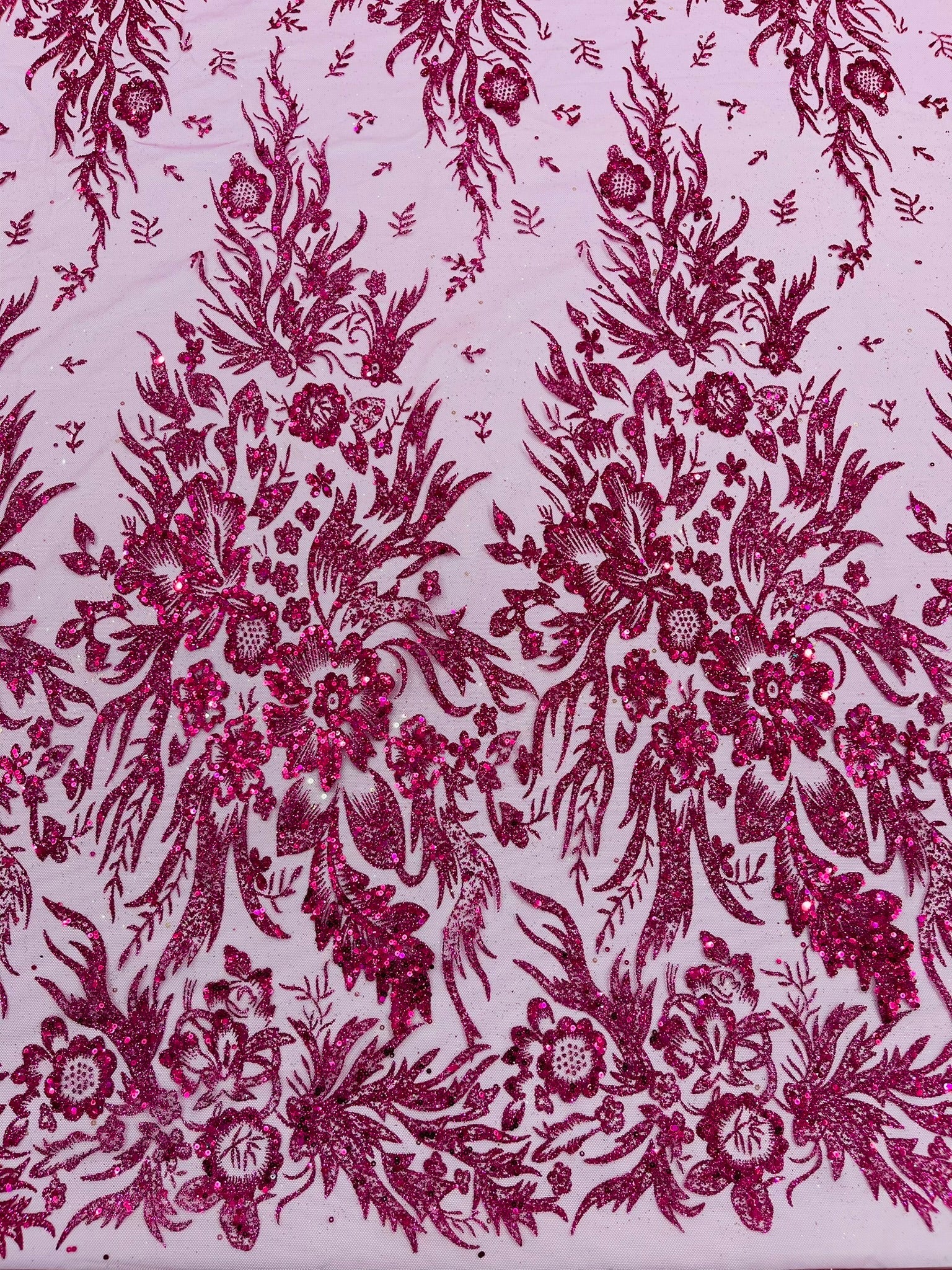 Big Glitter Damask Design On A Mesh Lace Fabric| New Creations Fabric & Foam Inc. - New Creations Fabric & Foam Inc