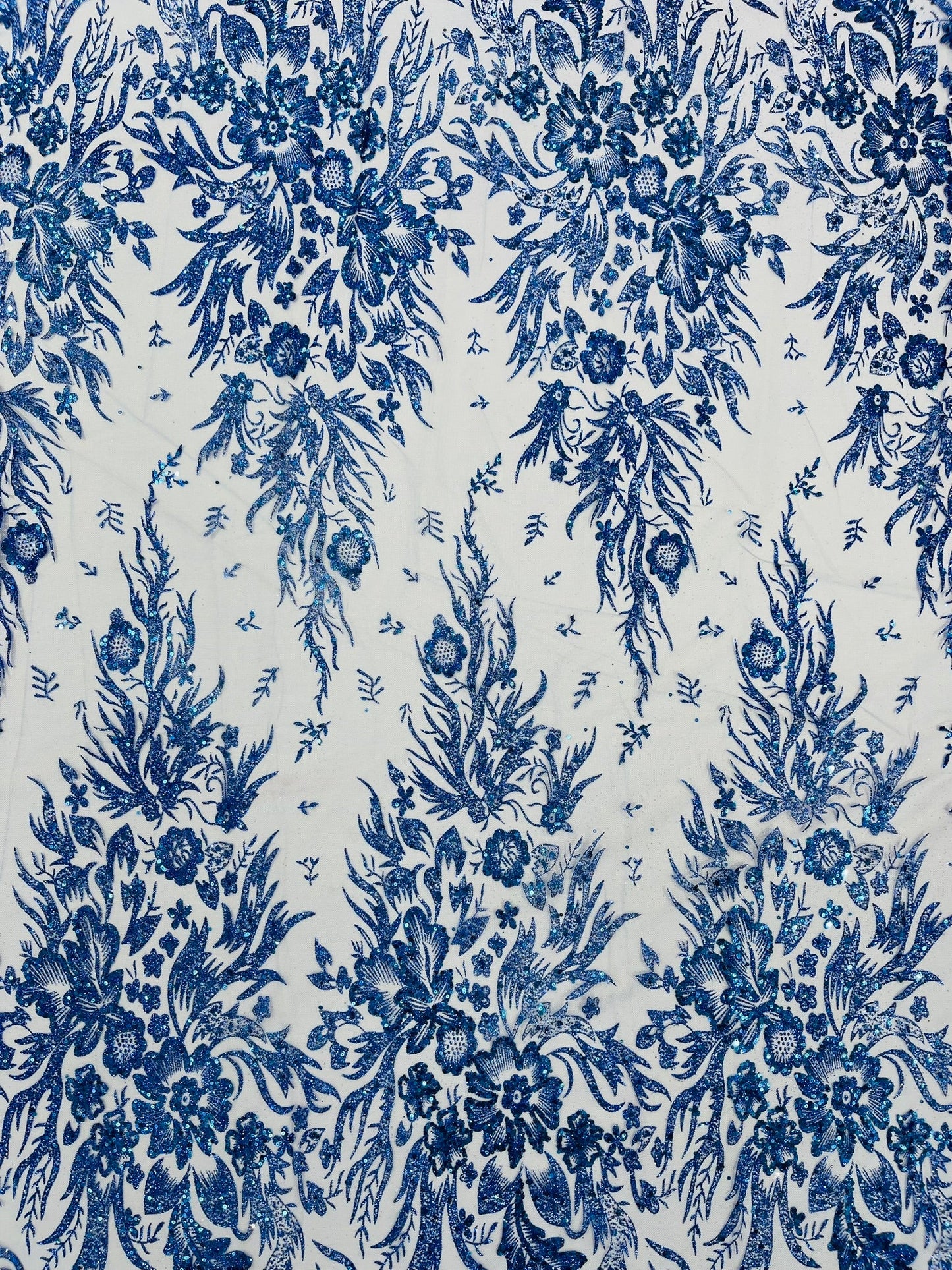 Big Glitter Damask Design On A Mesh Lace Fabric| New Creations Fabric & Foam Inc. - New Creations Fabric & Foam Inc