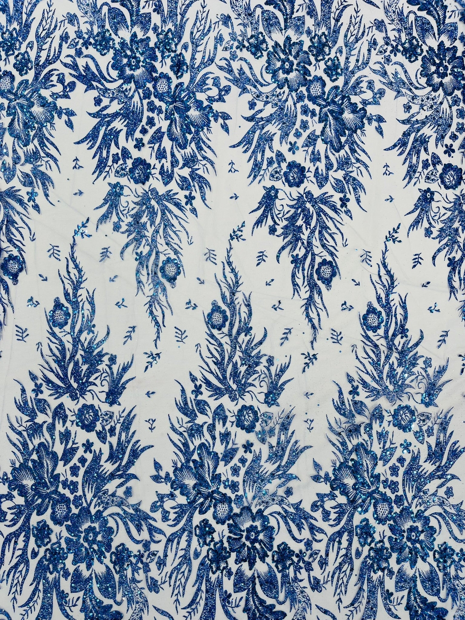 Big Glitter Damask Design On A Mesh Lace Fabric| New Creations Fabric & Foam Inc. - New Creations Fabric & Foam Inc