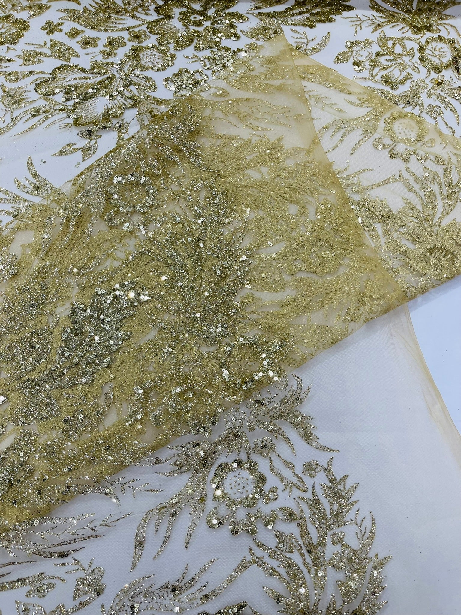 Big Glitter Damask Design On A Mesh Lace Fabric| New Creations Fabric & Foam Inc. - New Creations Fabric & Foam Inc