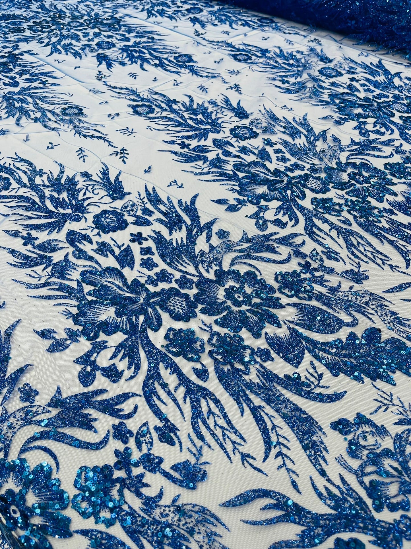 Big Glitter Damask Design On A Mesh Lace Fabric| New Creations Fabric & Foam Inc. - New Creations Fabric & Foam Inc