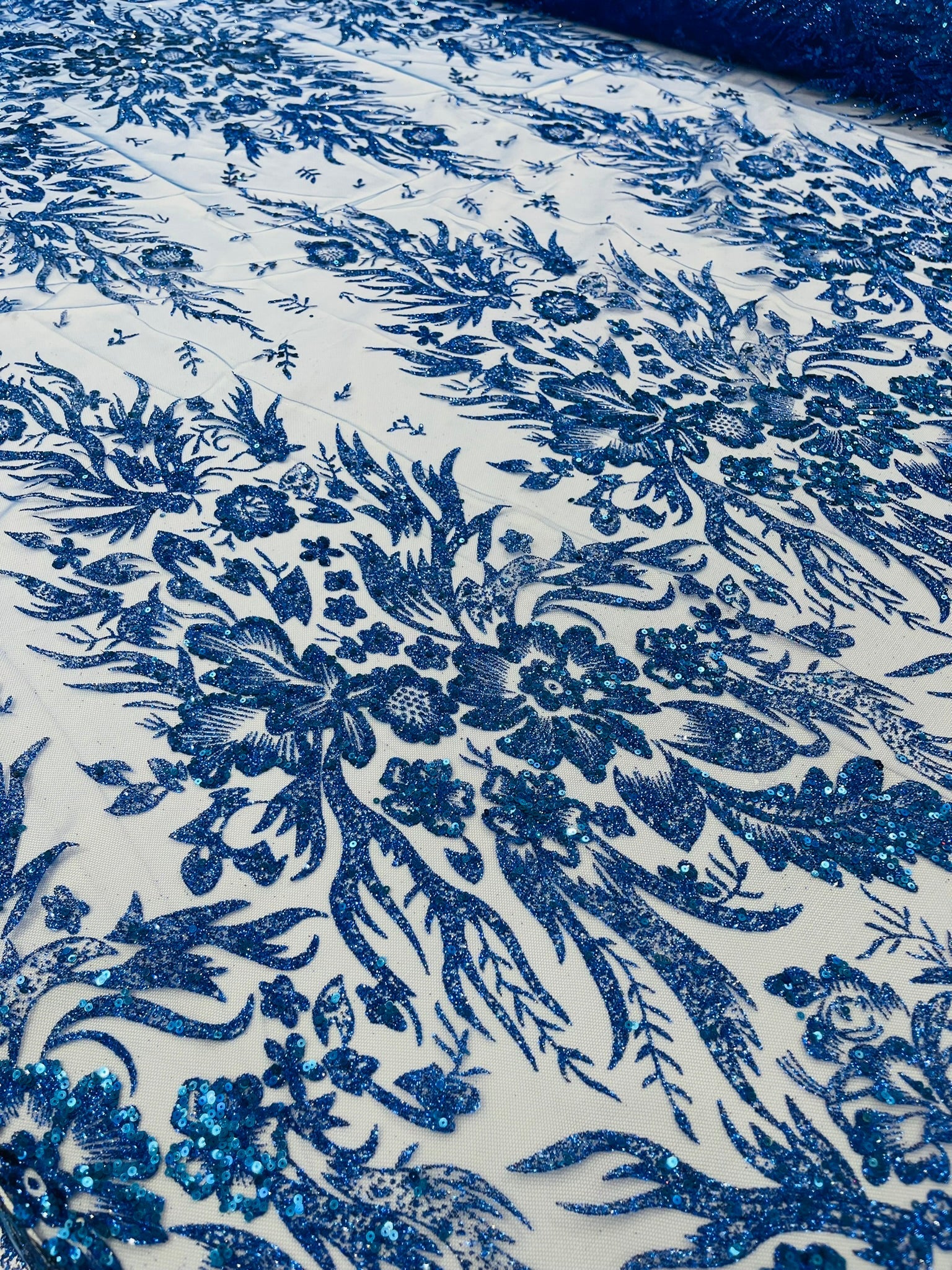 Big Glitter Damask Design On A Mesh Lace Fabric| New Creations Fabric & Foam Inc. - New Creations Fabric & Foam Inc