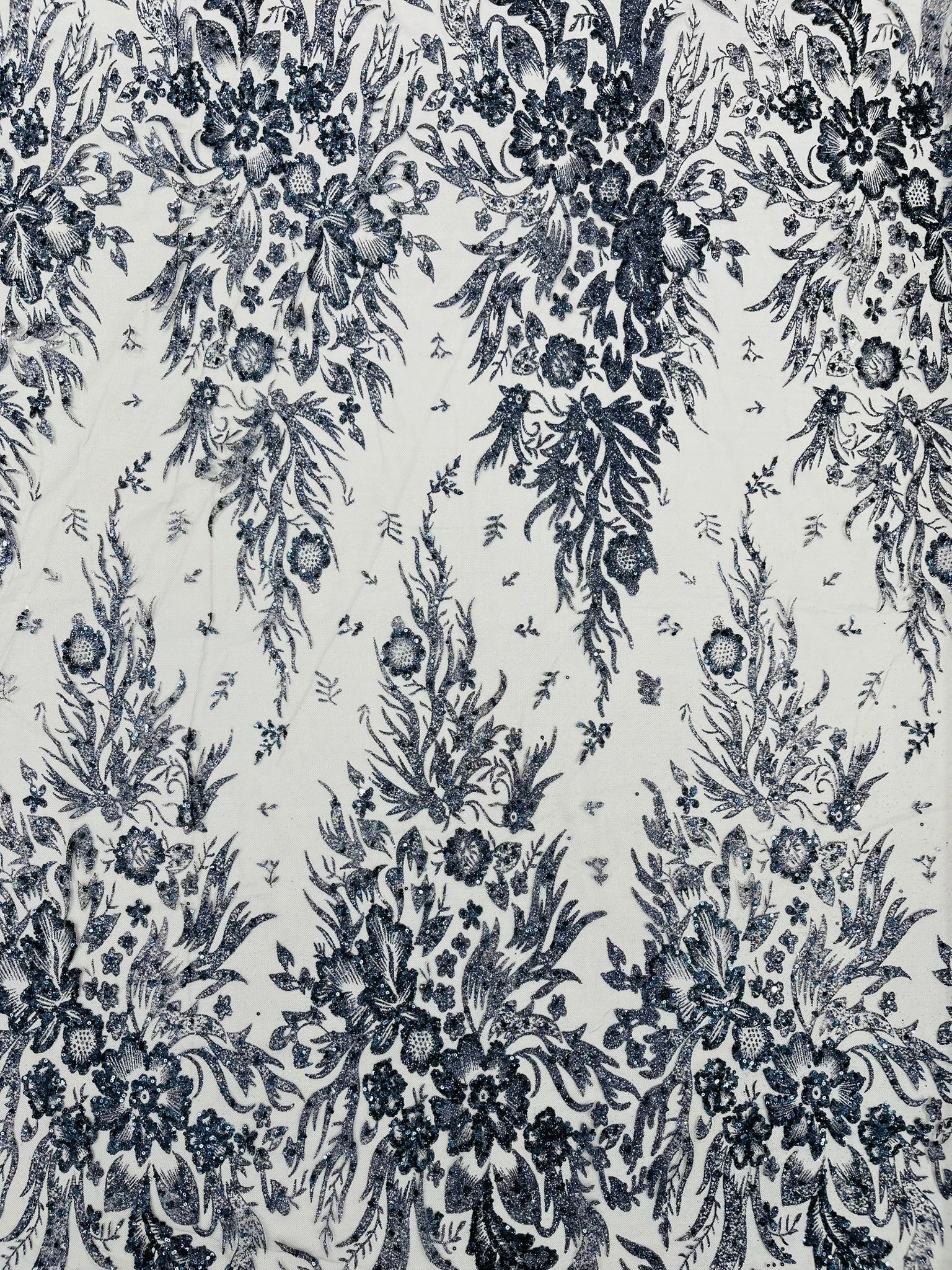 Big Glitter Damask Design On A Mesh Lace Fabric| New Creations Fabric & Foam Inc. - New Creations Fabric & Foam Inc