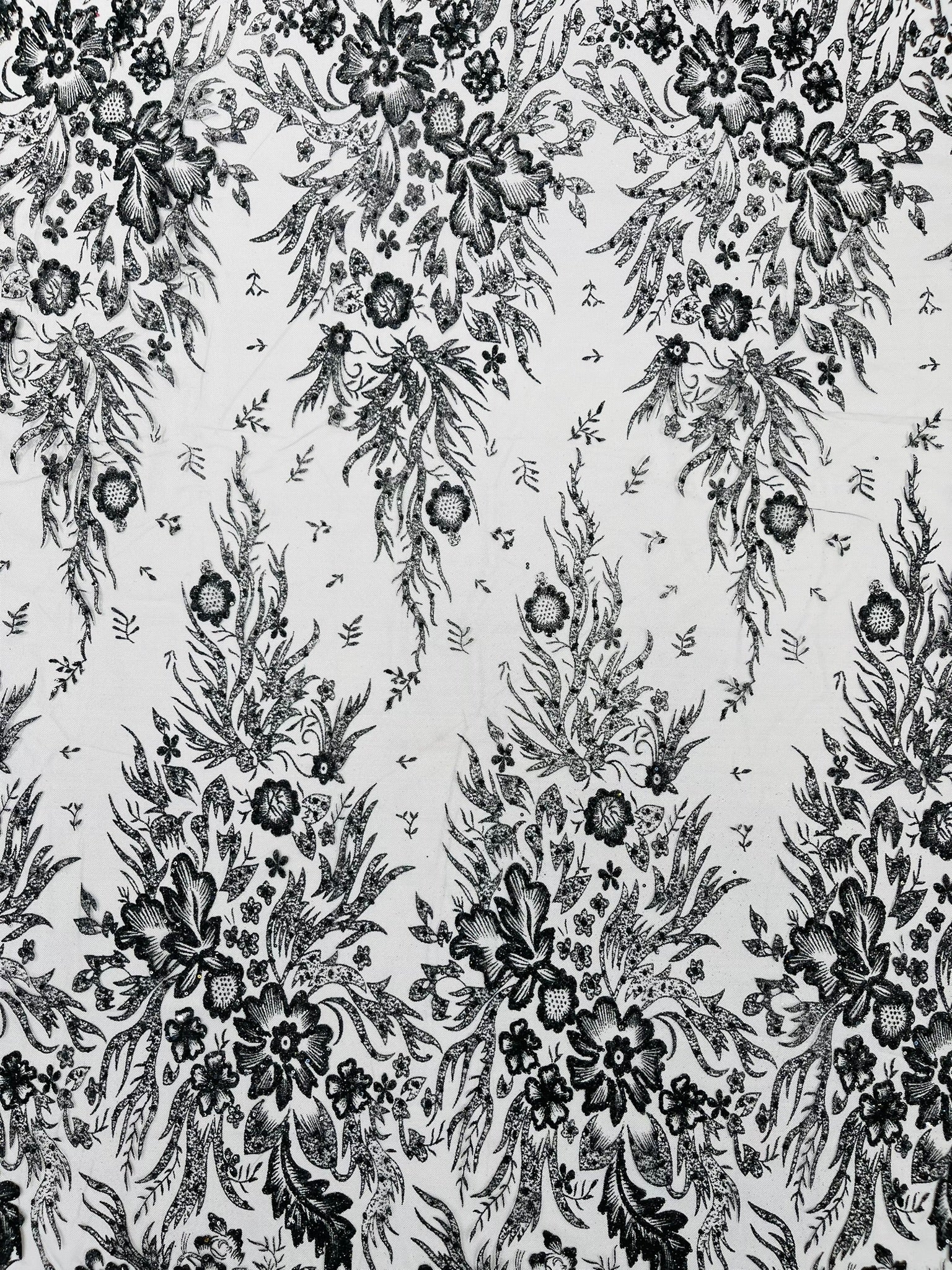 Big Glitter Damask Design On A Mesh Lace Fabric| New Creations Fabric & Foam Inc. - New Creations Fabric & Foam Inc