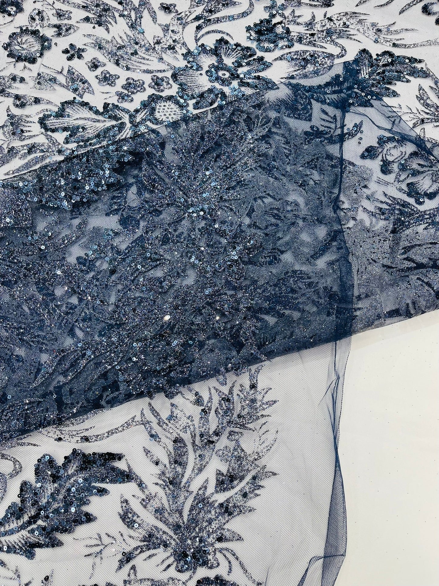 Big Glitter Damask Design On A Mesh Lace Fabric| New Creations Fabric & Foam Inc. - New Creations Fabric & Foam Inc