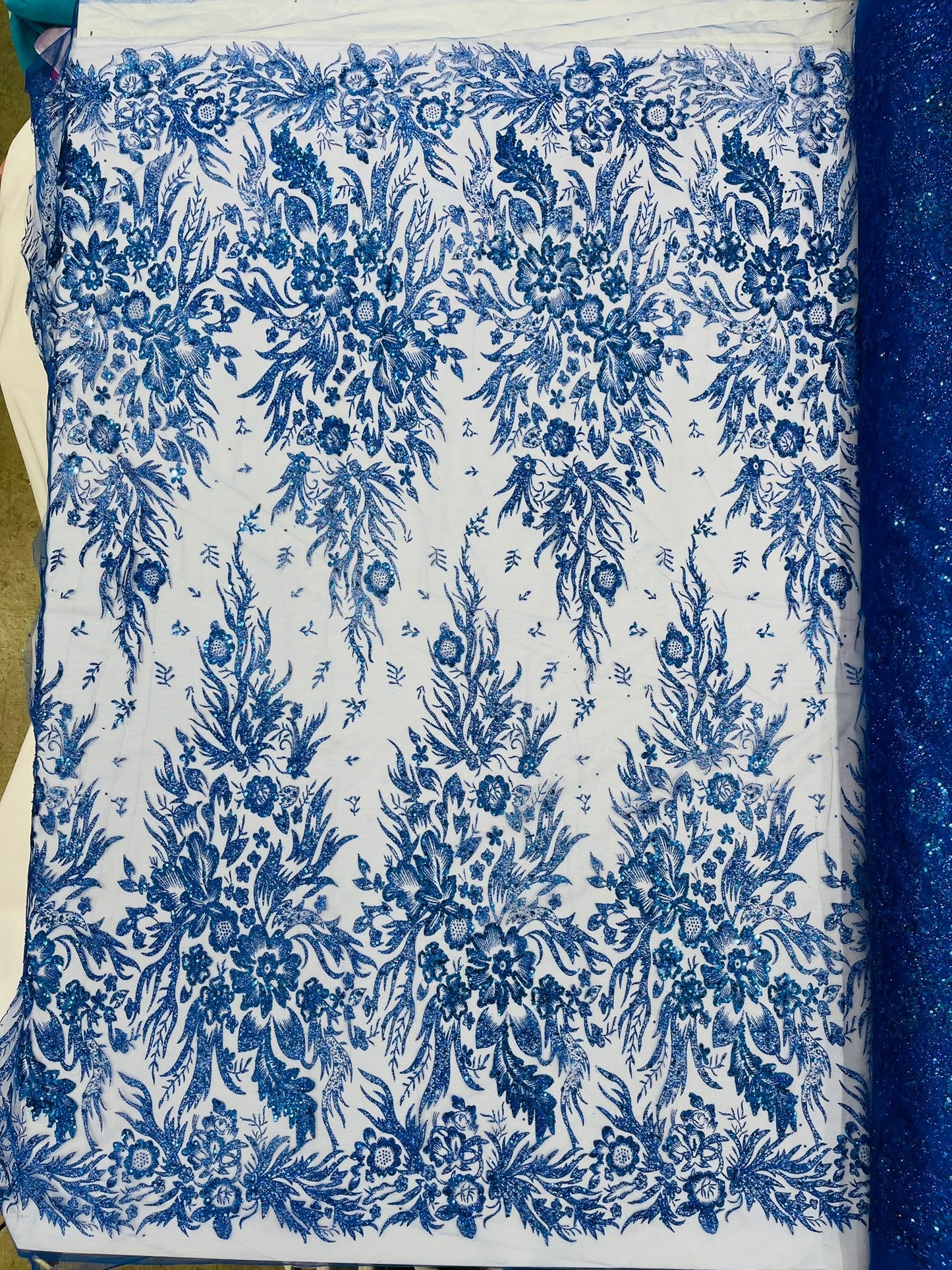 Big Glitter Damask Design On A Mesh Lace Fabric| New Creations Fabric & Foam Inc. - New Creations Fabric & Foam Inc