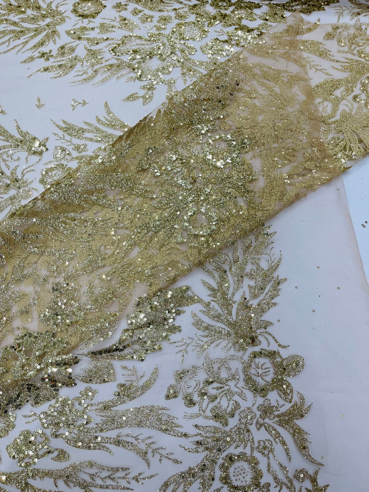 Big Glitter Damask Design On A Mesh Lace Fabric| New Creations Fabric & Foam Inc. - New Creations Fabric & Foam Inc