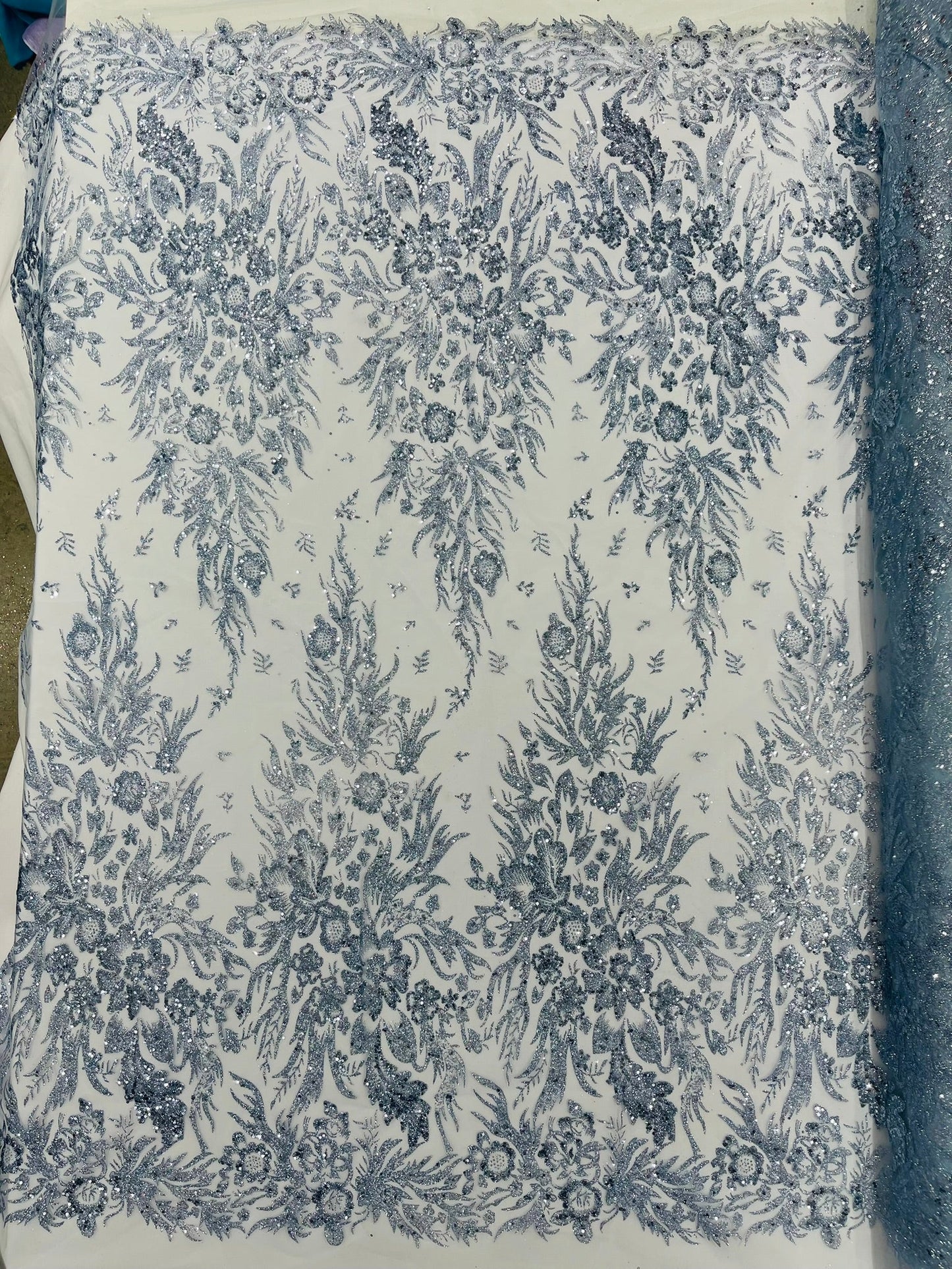 Big Glitter Damask Design On A Mesh Lace Fabric| New Creations Fabric & Foam Inc. - New Creations Fabric & Foam Inc