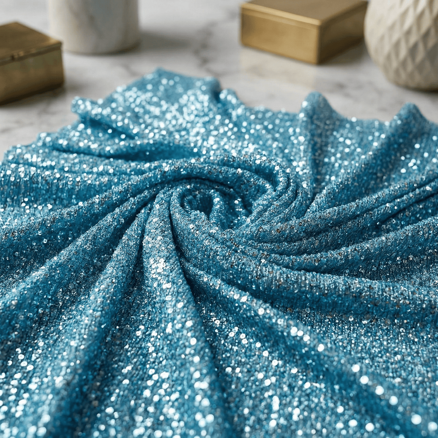Chain Sequin Stretch Mesh Fabric by the Yard 54” Wide – Iridescent 4 Way Stretch Sequin Fabric for Prom Dresses, Gowns, Costumes & Event Decor - New Creations Fabric & Foam Inc
