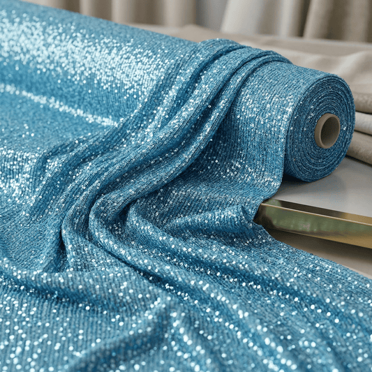 Chain Sequin Stretch Mesh Fabric by the Yard 54” Wide – Iridescent 4 Way Stretch Sequin Fabric for Prom Dresses, Gowns, Costumes & Event Decor - New Creations Fabric & Foam Inc