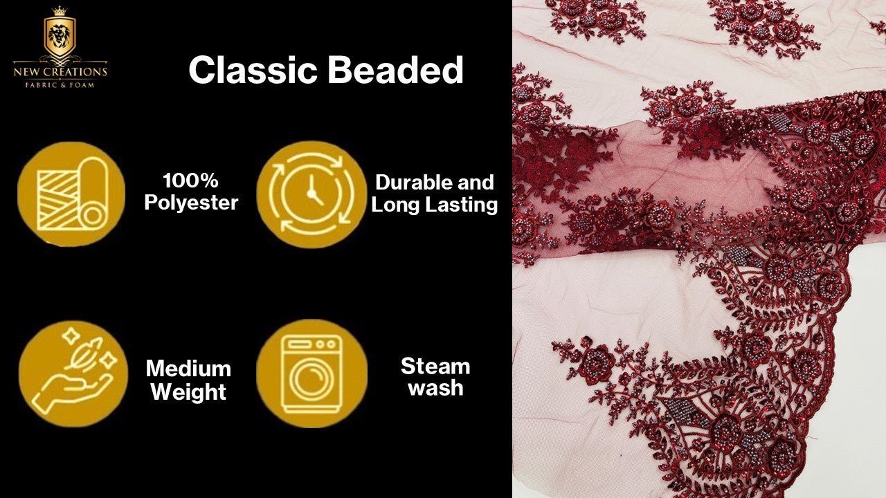 Classic Beaded Damask Lace 54” Wide| New Creations Fabric & Foam Inc. - New Creations Fabric & Foam Inc