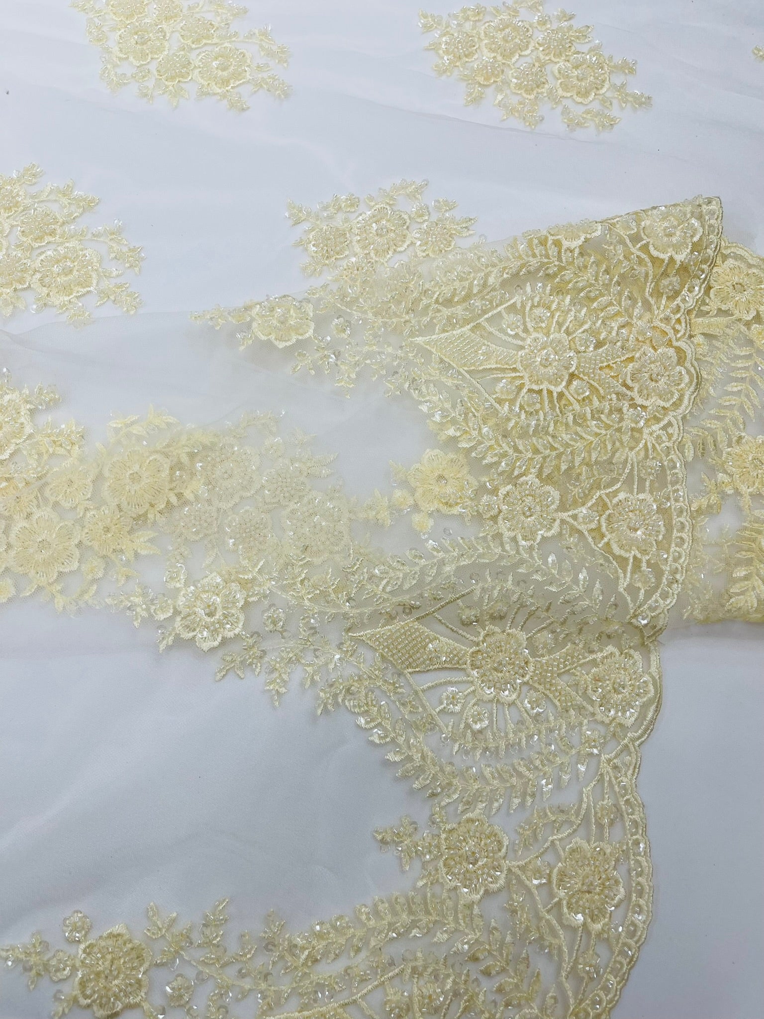 Classic Beaded Damask Lace 54” Wide| New Creations Fabric & Foam Inc. - New Creations Fabric & Foam Inc