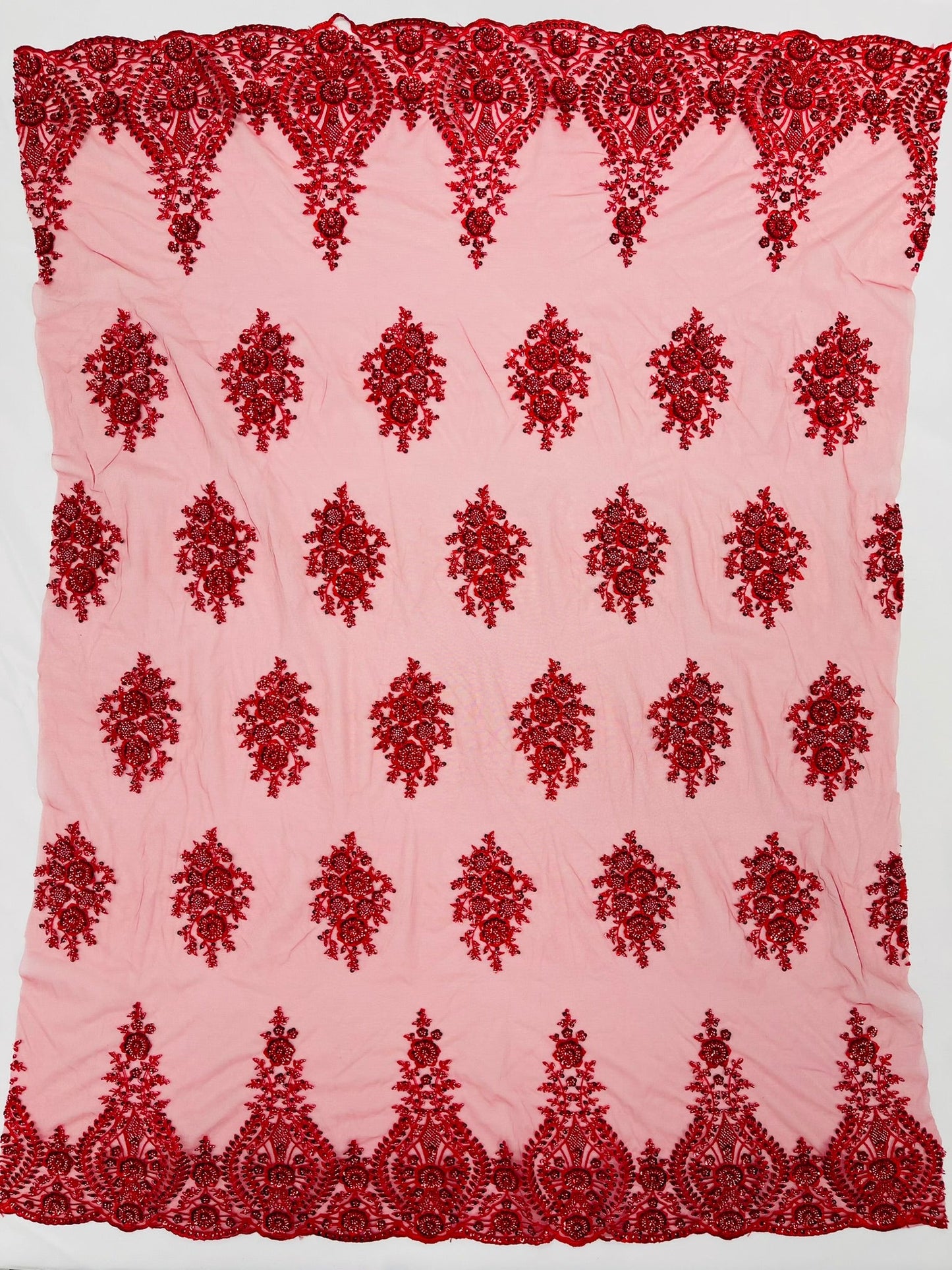 Classic Beaded Damask Lace 54” Wide| New Creations Fabric & Foam Inc. - New Creations Fabric & Foam Inc