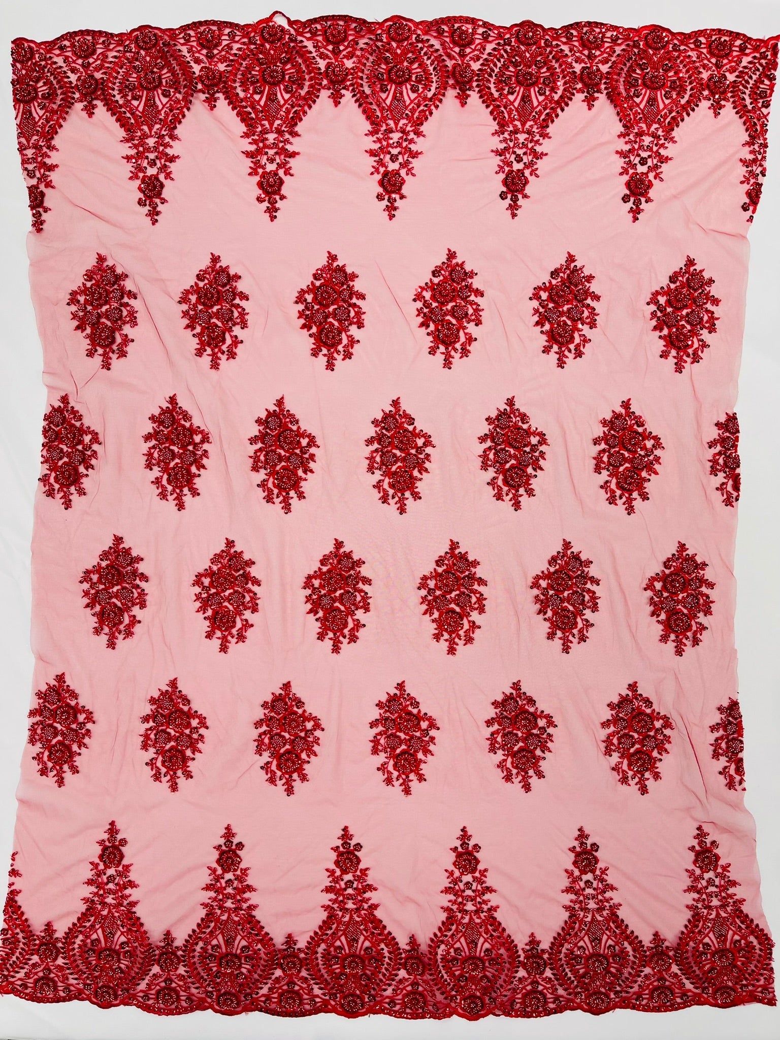 Classic Beaded Damask Lace 54” Wide| New Creations Fabric & Foam Inc. - New Creations Fabric & Foam Inc