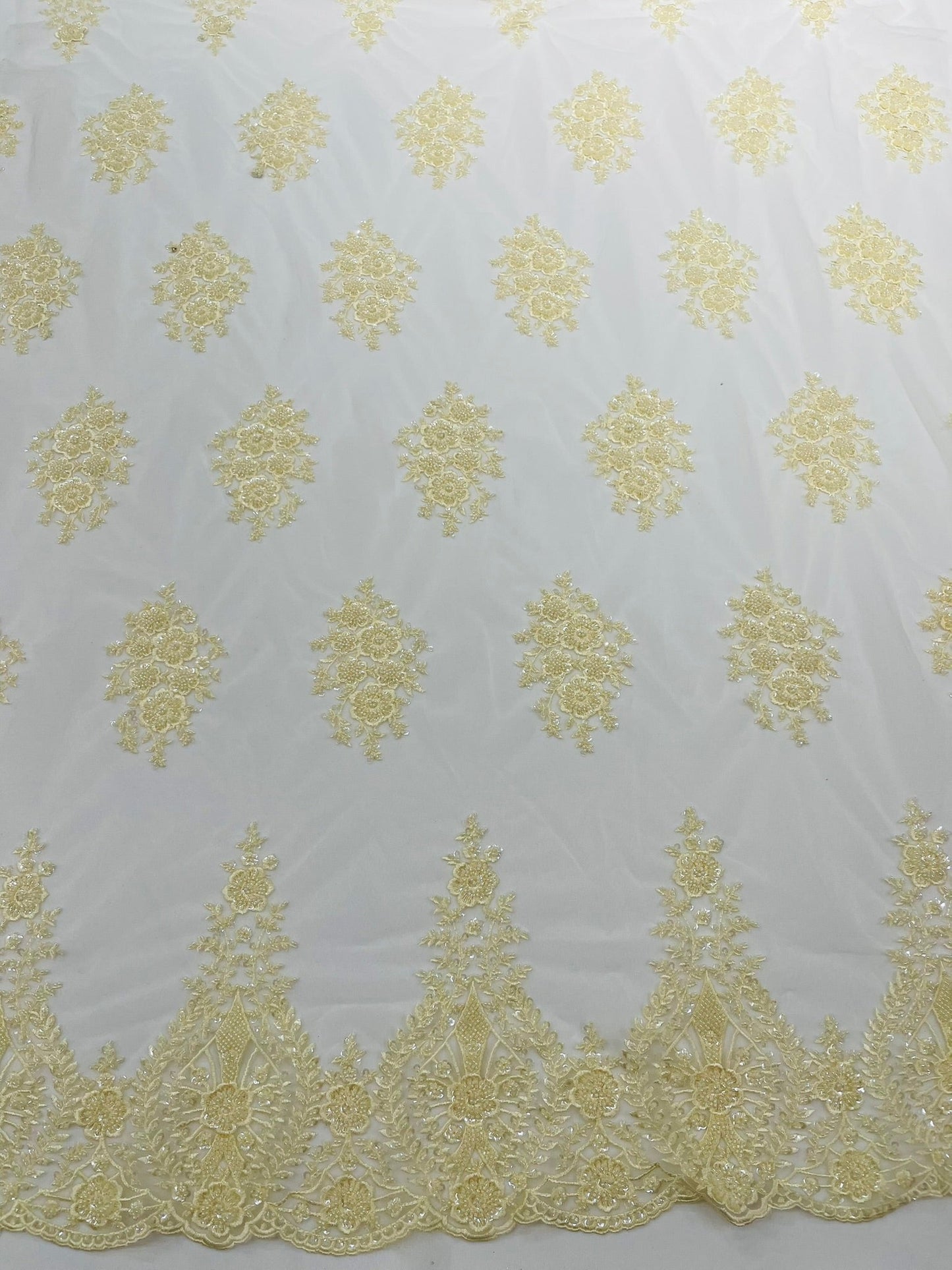 Classic Beaded Damask Lace 54” Wide| New Creations Fabric & Foam Inc. - New Creations Fabric & Foam Inc