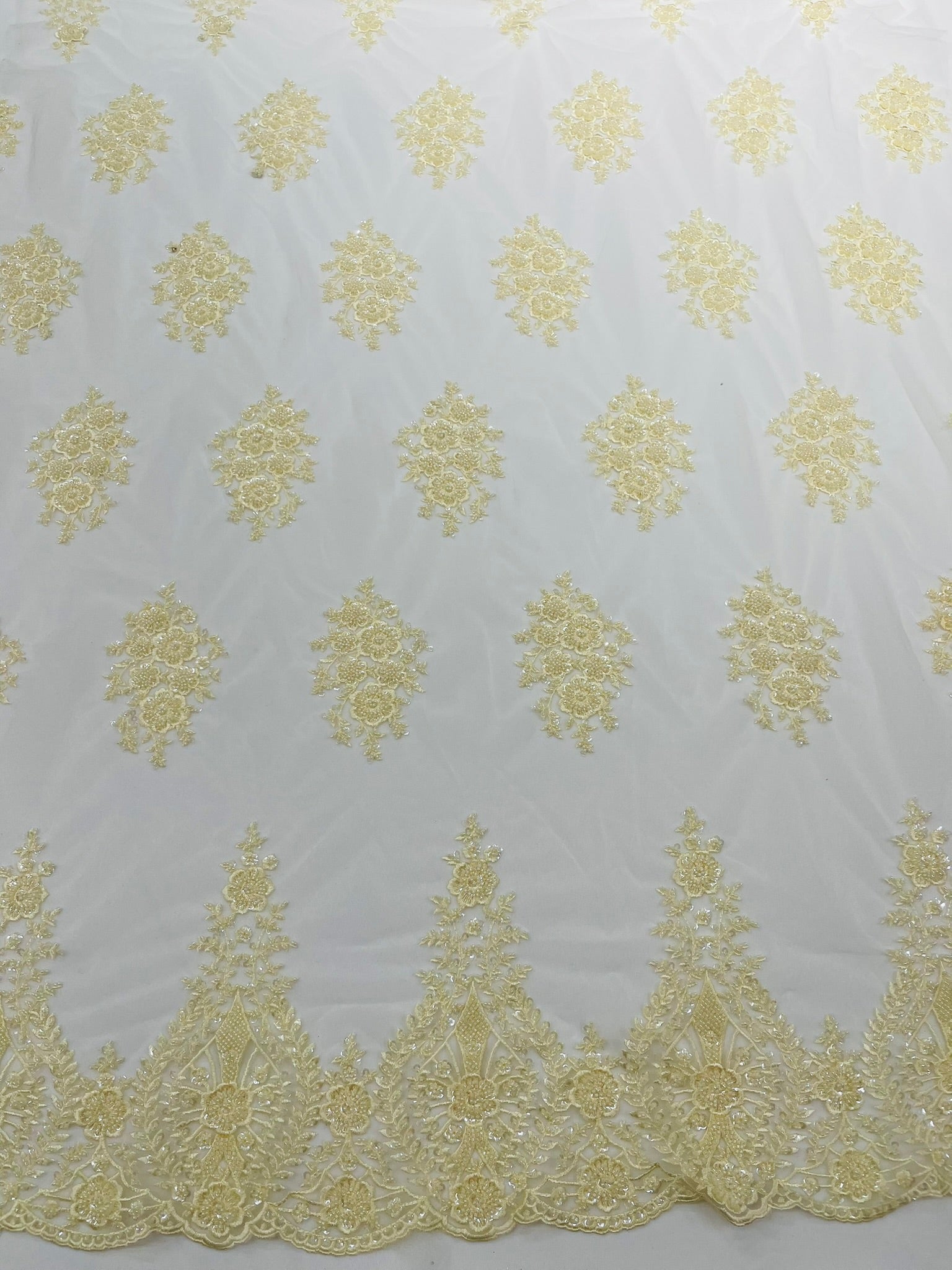 Classic Beaded Damask Lace 54” Wide| New Creations Fabric & Foam Inc. - New Creations Fabric & Foam Inc