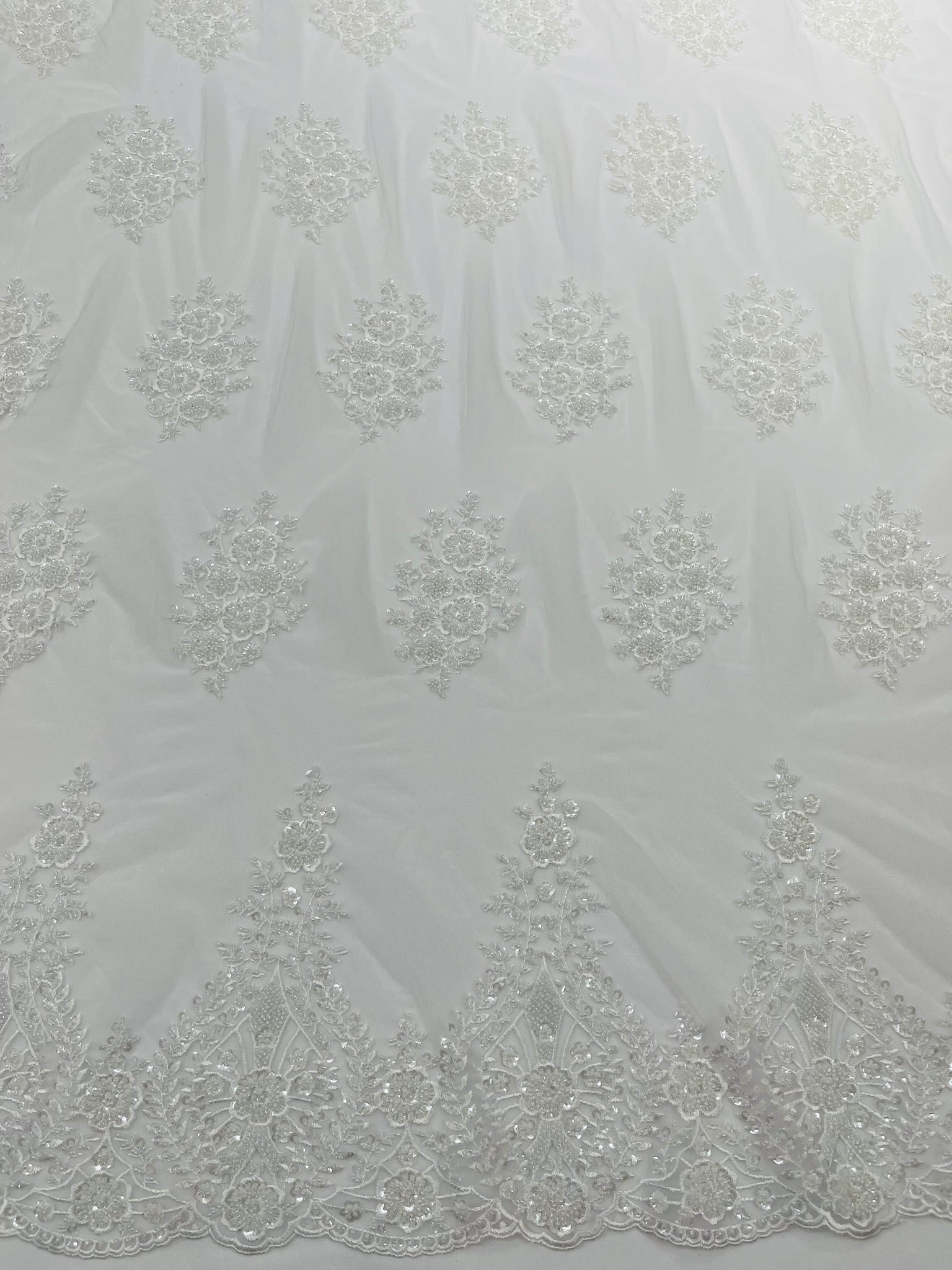 Classic Beaded Damask Lace 54” Wide| New Creations Fabric & Foam Inc. - New Creations Fabric & Foam Inc