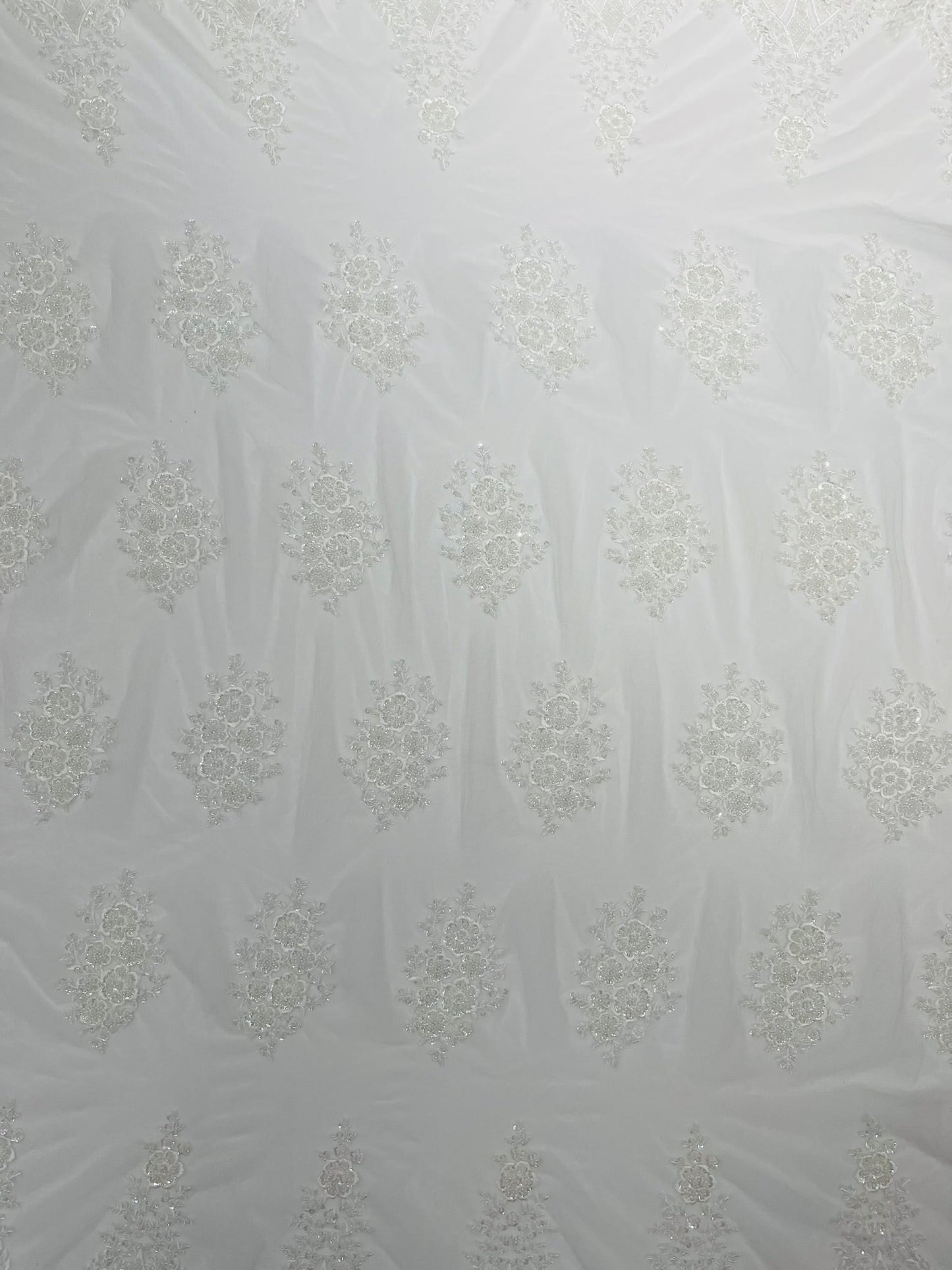 Classic Beaded Damask Lace 54” Wide| New Creations Fabric & Foam Inc. - New Creations Fabric & Foam Inc