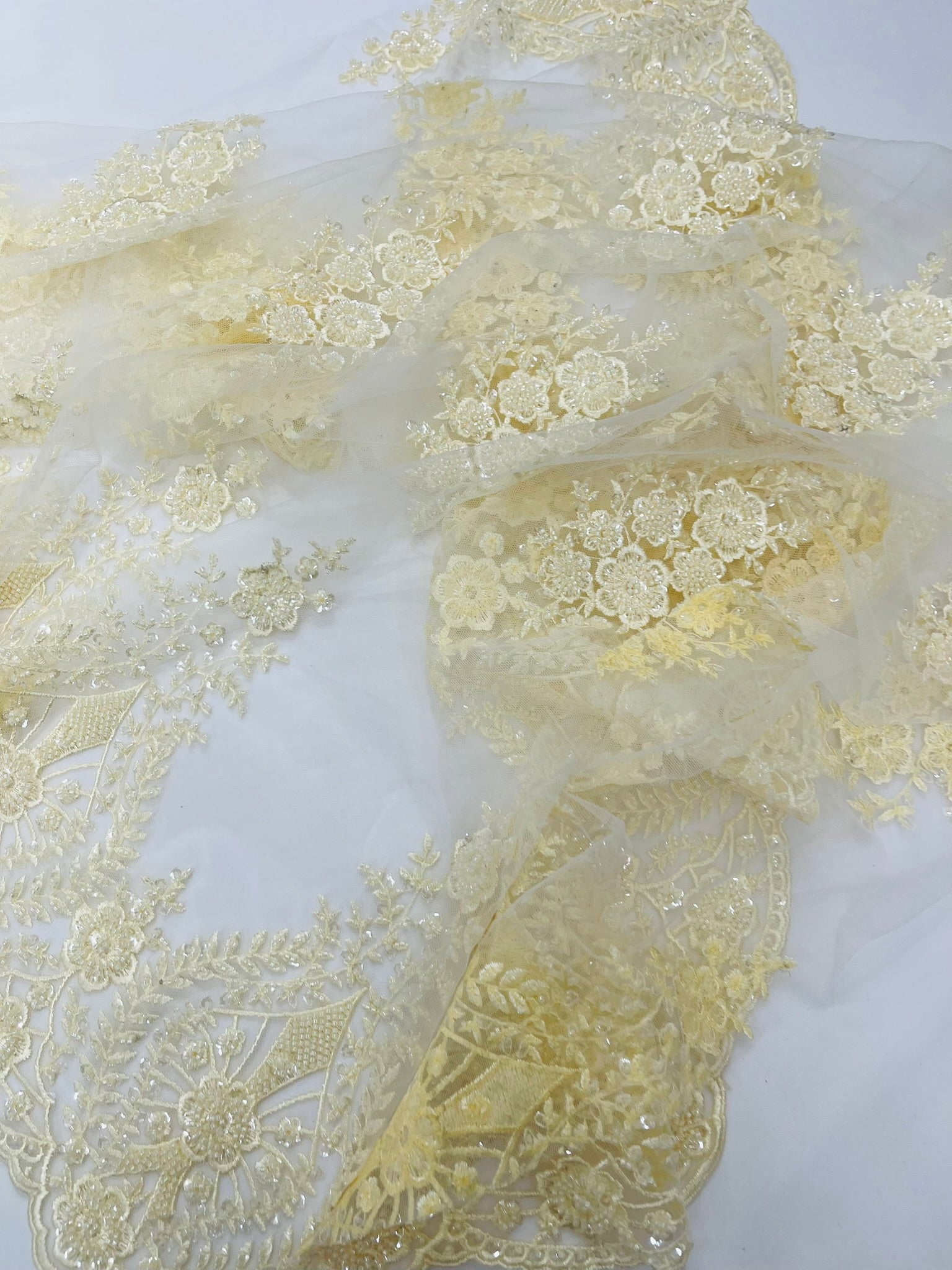 Classic Beaded Damask Lace 54” Wide| New Creations Fabric & Foam Inc. - New Creations Fabric & Foam Inc