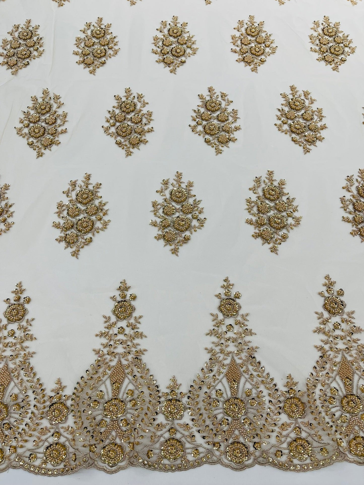 Classic Beaded Damask Lace 54” Wide| New Creations Fabric & Foam Inc. - New Creations Fabric & Foam Inc