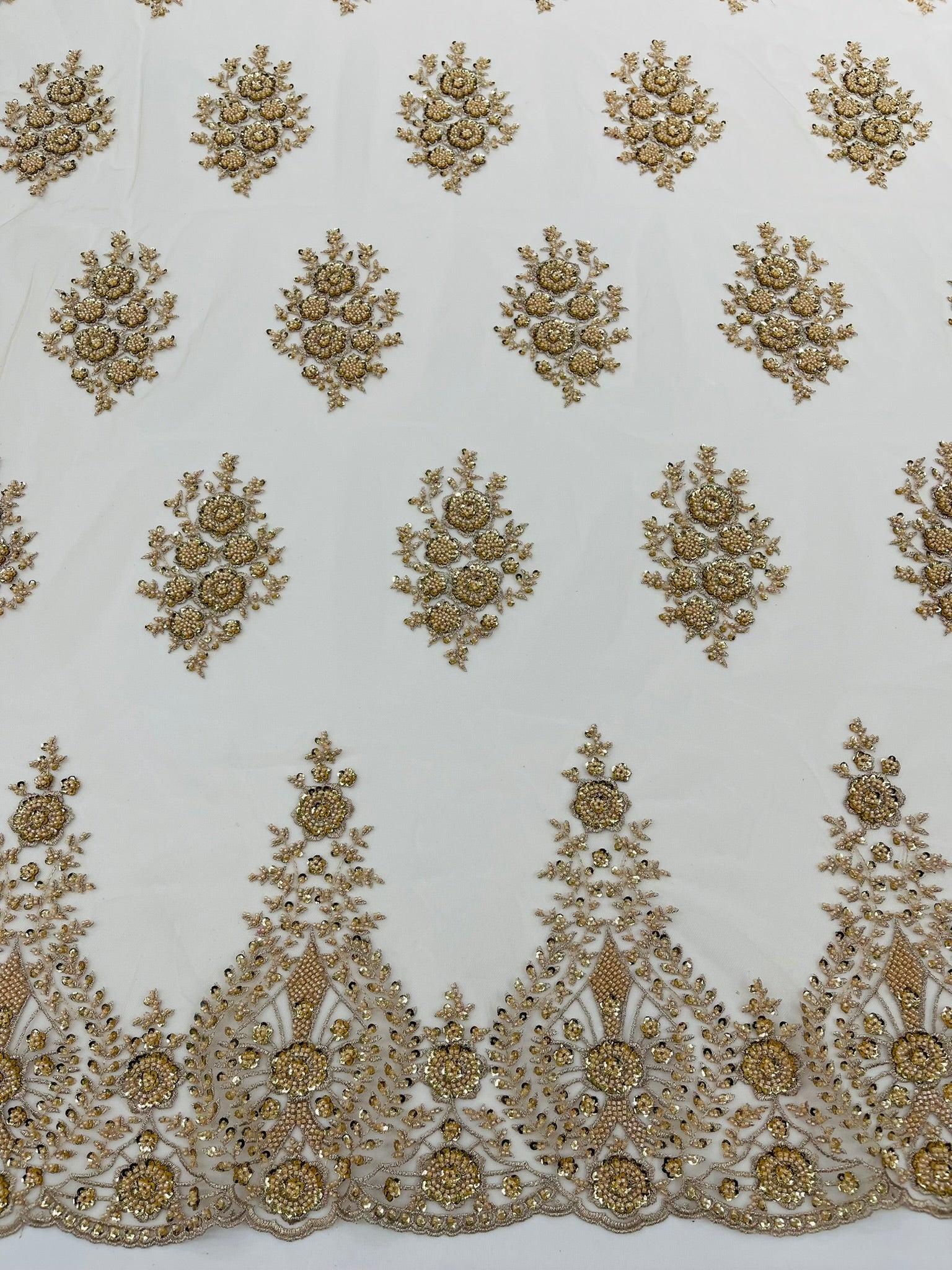 Classic Beaded Damask Lace 54” Wide| New Creations Fabric & Foam Inc. - New Creations Fabric & Foam Inc