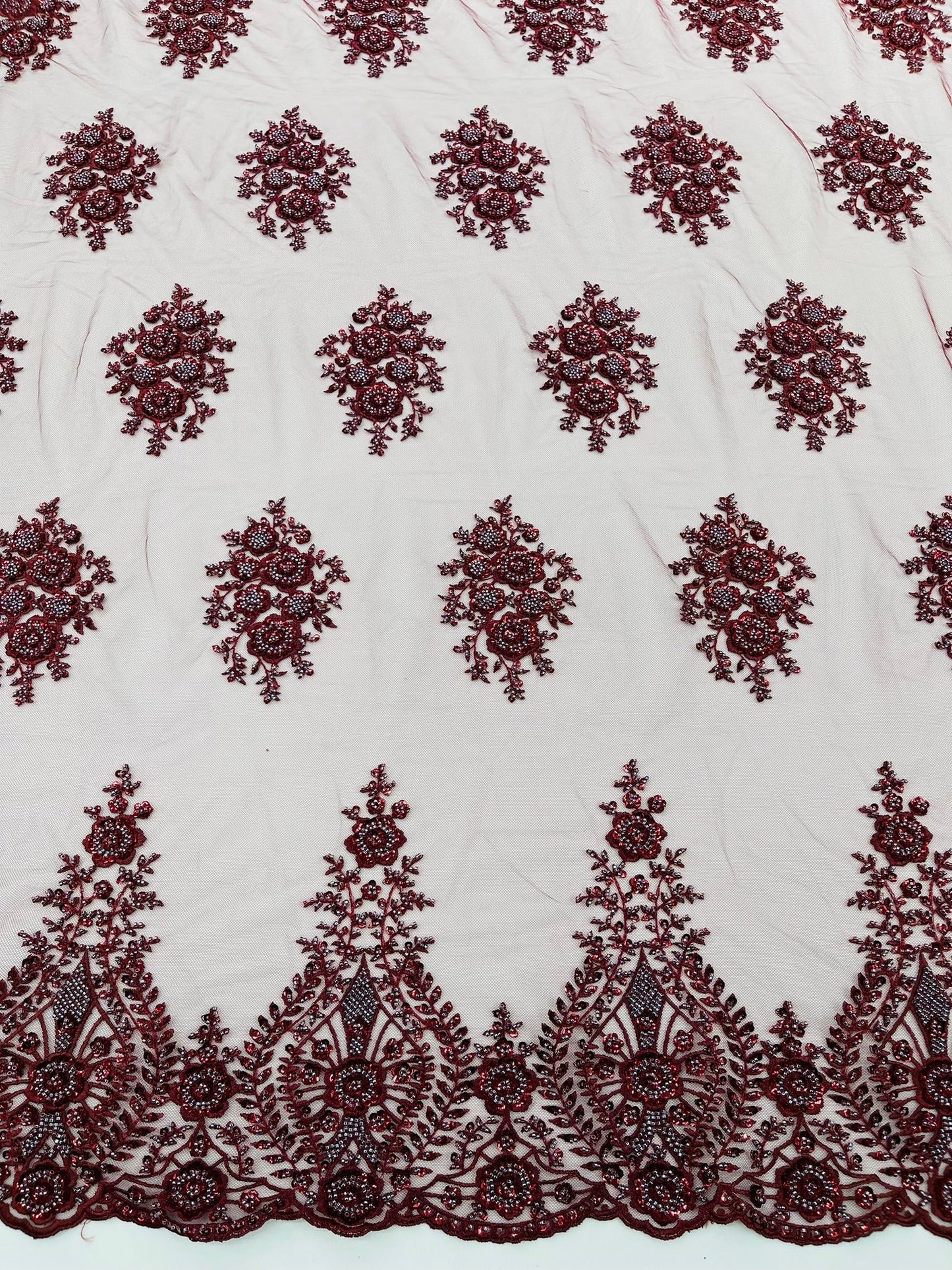 Classic Beaded Damask Lace 54” Wide| New Creations Fabric & Foam Inc. - New Creations Fabric & Foam Inc