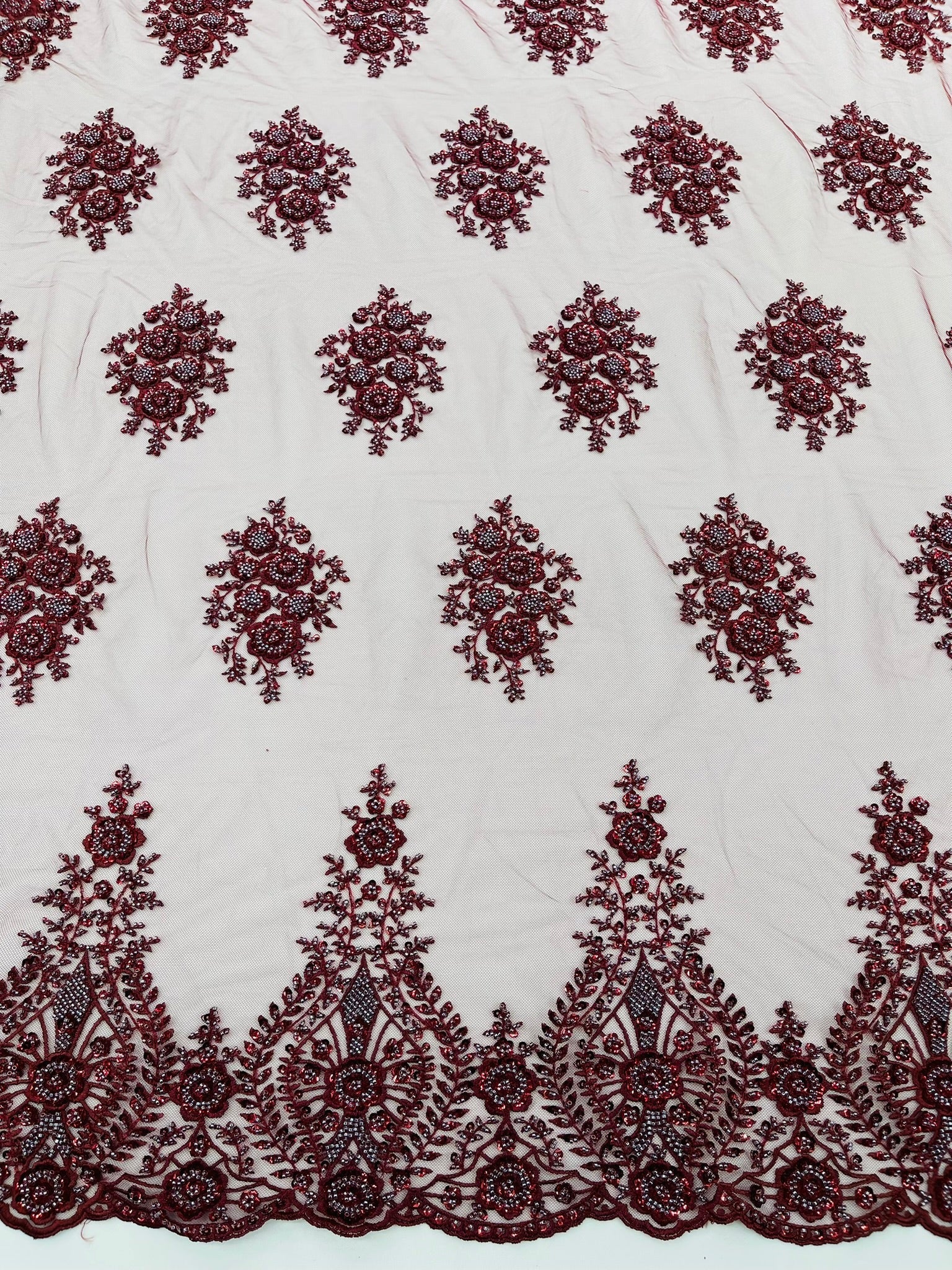Classic Beaded Damask Lace 54” Wide| New Creations Fabric & Foam Inc. - New Creations Fabric & Foam Inc