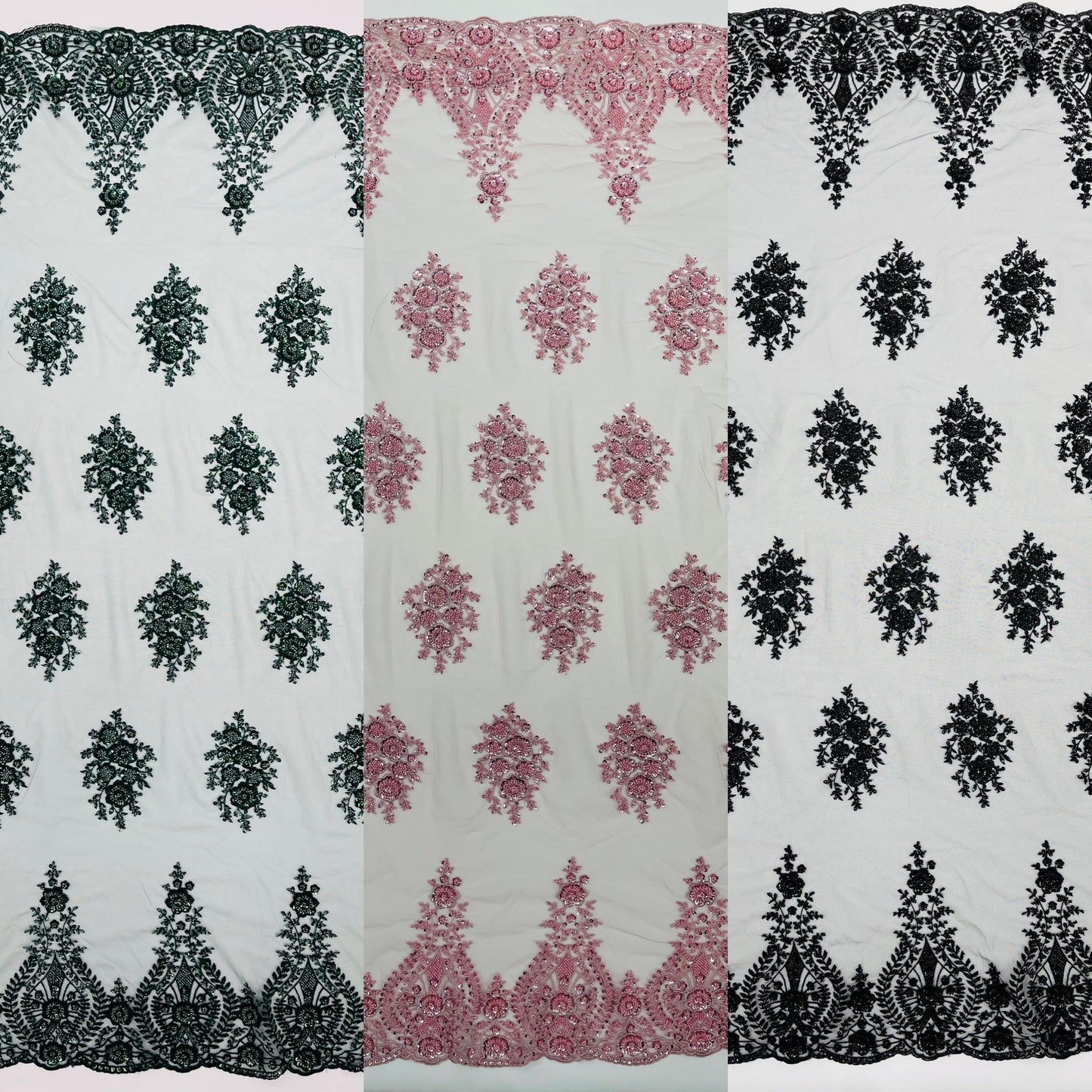 Classic Beaded Damask Lace 54” Wide| New Creations Fabric & Foam Inc. - New Creations Fabric & Foam Inc