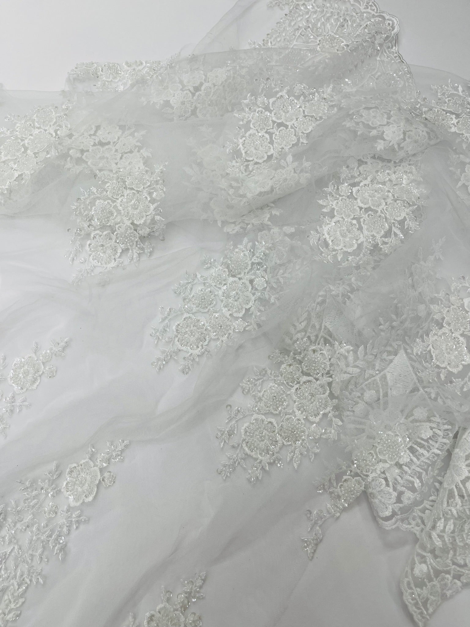 Classic Beaded Damask Lace 54” Wide| New Creations Fabric & Foam Inc. - New Creations Fabric & Foam Inc