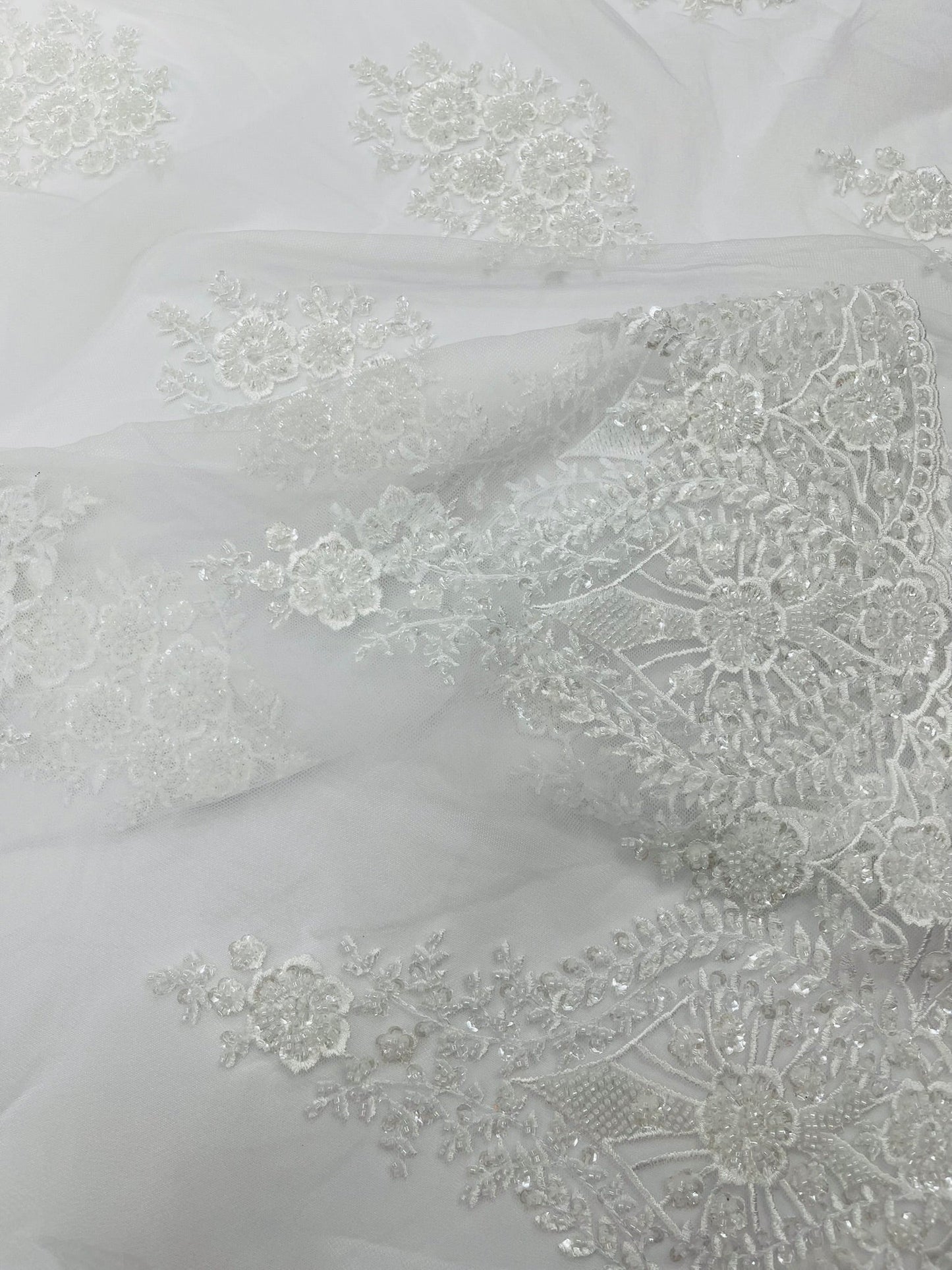 Classic Beaded Damask Lace 54” Wide| New Creations Fabric & Foam Inc. - New Creations Fabric & Foam Inc