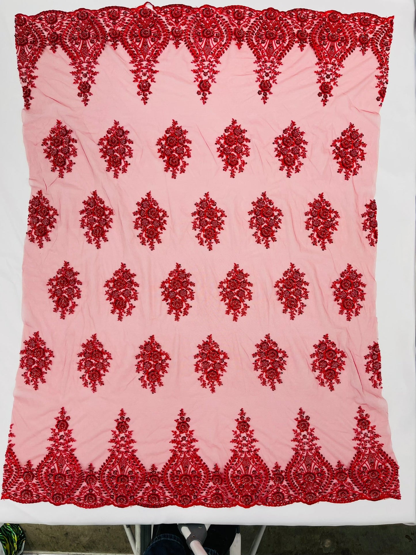 Classic Beaded Damask Lace 54” Wide| New Creations Fabric & Foam Inc. - New Creations Fabric & Foam Inc