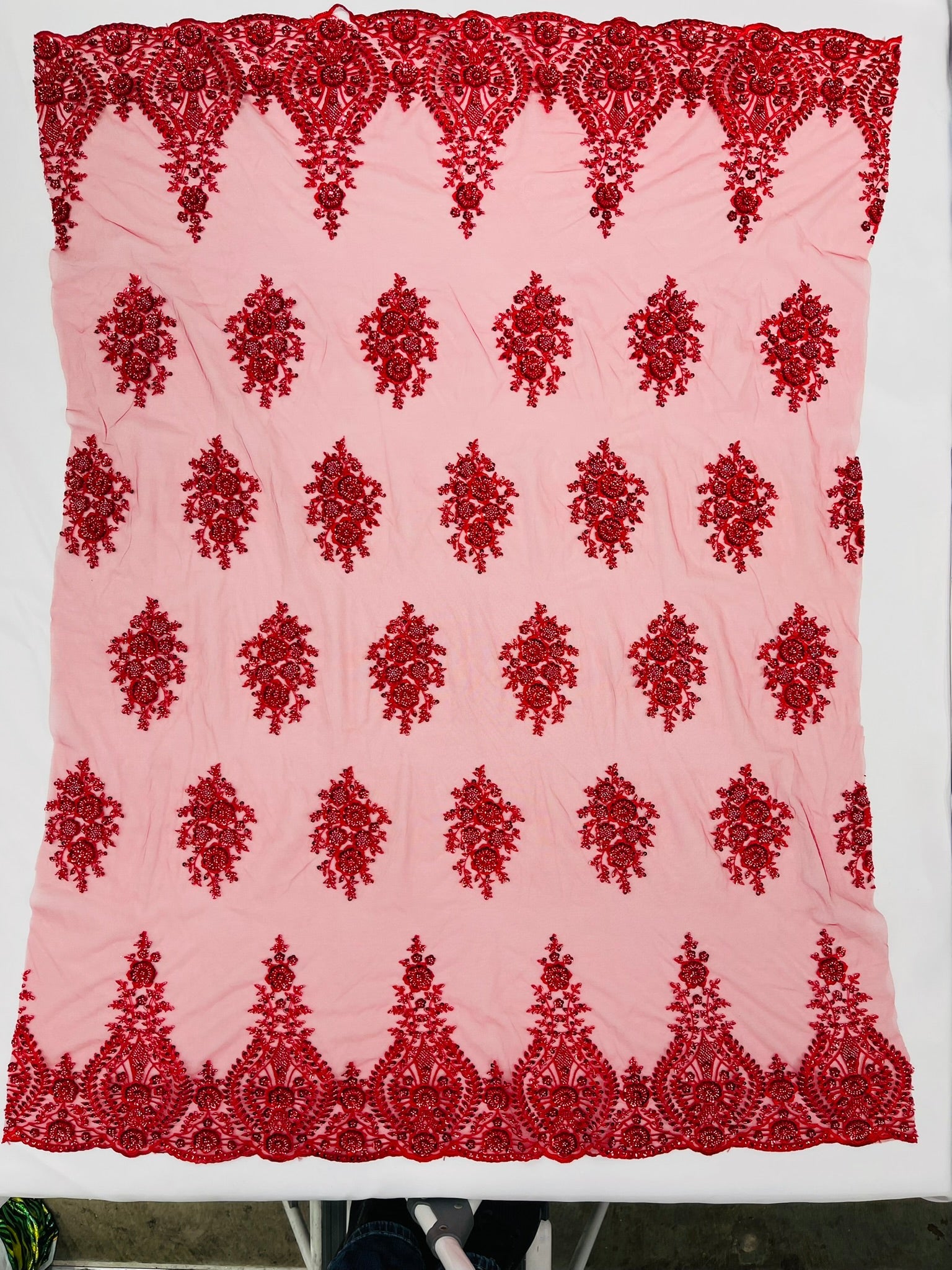 Classic Beaded Damask Lace 54” Wide| New Creations Fabric & Foam Inc. - New Creations Fabric & Foam Inc