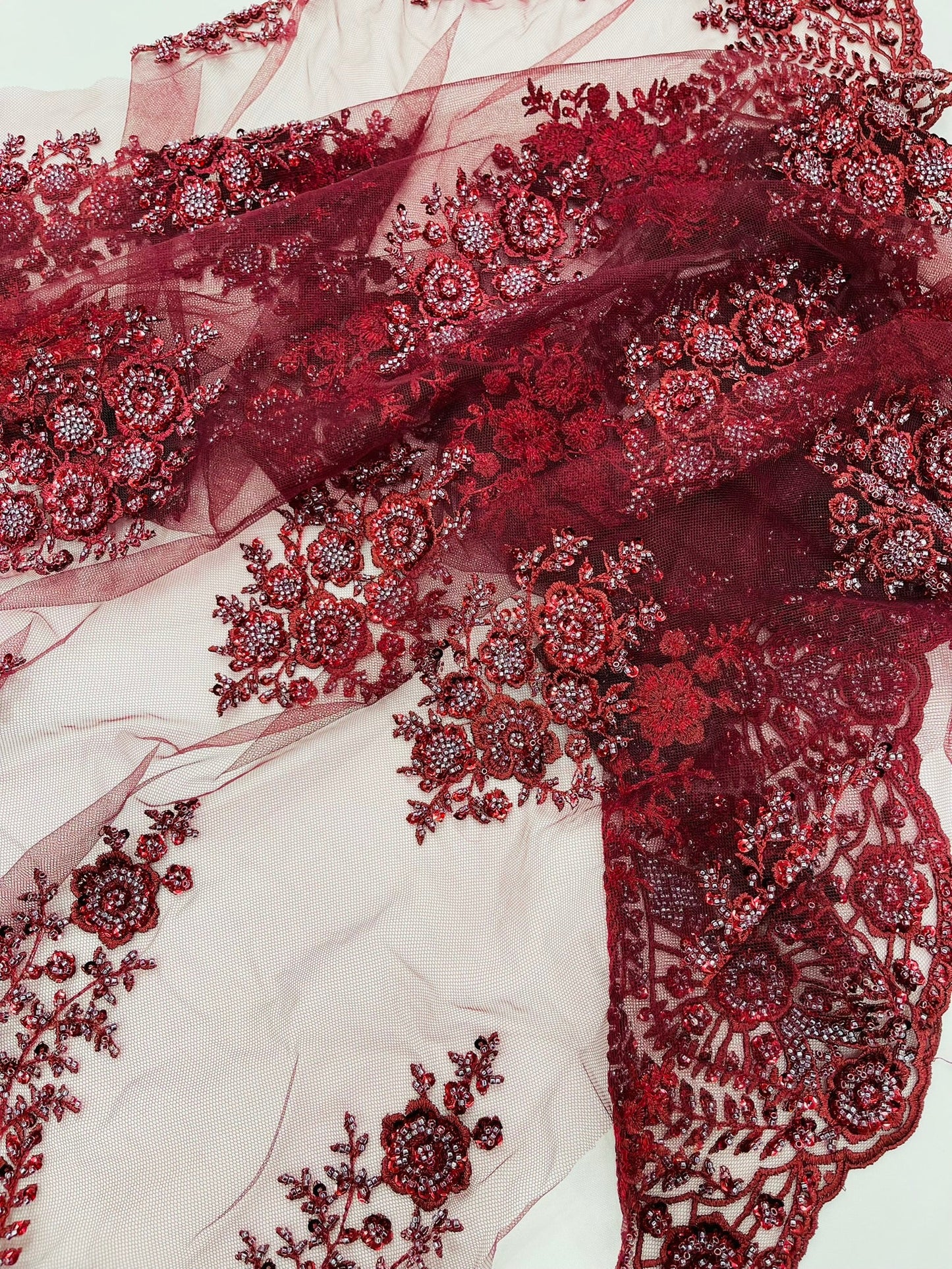 Classic Beaded Damask Lace 54” Wide| New Creations Fabric & Foam Inc. - New Creations Fabric & Foam Inc