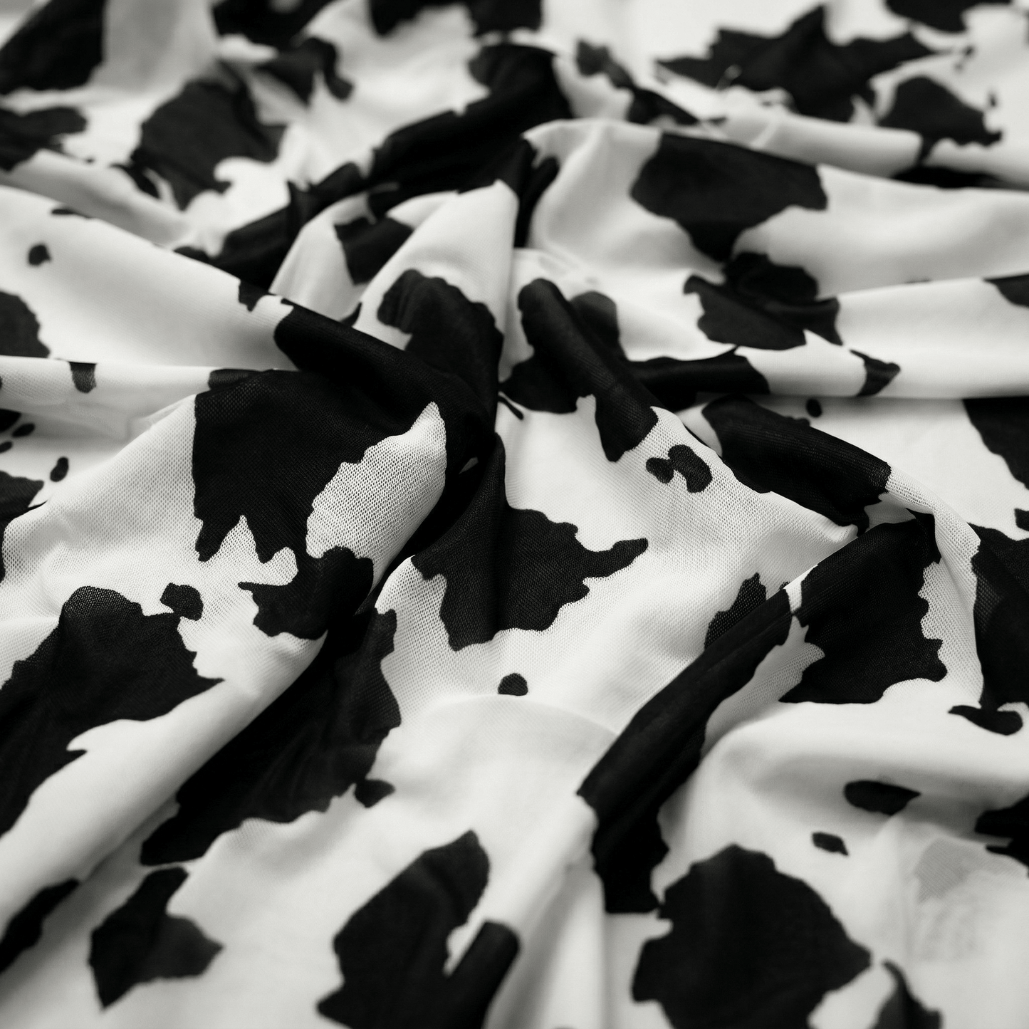 Cow Print Stretch Power Mesh Fabric 58” Wide – Sheer 4 Way Stretch Animal Print Mesh Fabric by the Yard for Dresses, Dancewear, Lingerie & Costumes - New Creations Fabric & Foam Inc