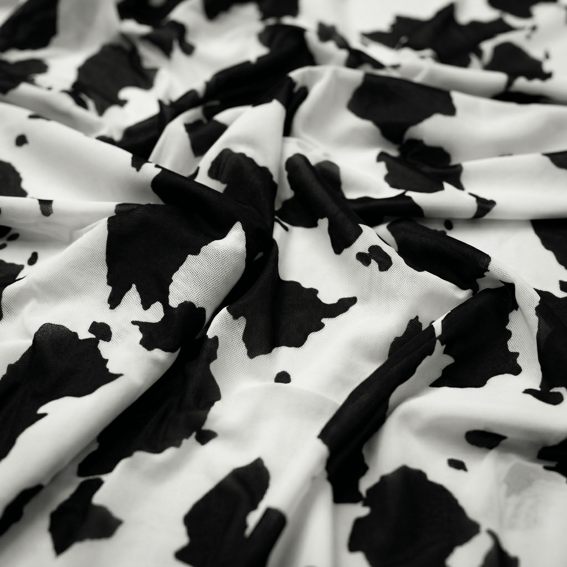 Cow Print Stretch Power Mesh Fabric 58” Wide – Sheer 4 Way Stretch Animal Print Mesh Fabric by the Yard for Dresses, Dancewear, Lingerie & Costumes - New Creations Fabric & Foam Inc