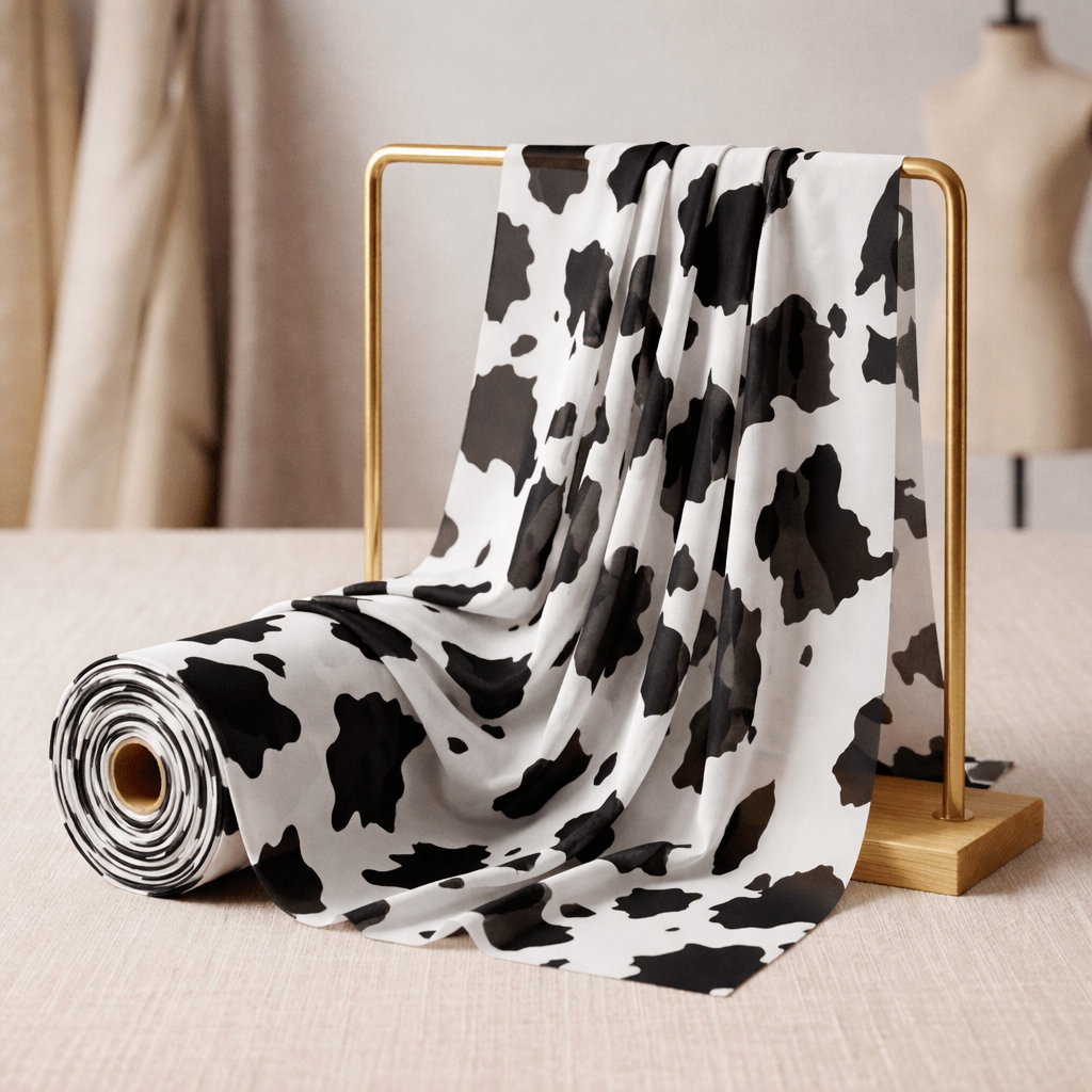 Cow Print Stretch Power Mesh Fabric 58” Wide – Sheer 4 Way Stretch Animal Print Mesh Fabric by the Yard for Dresses, Dancewear, Lingerie & Costumes - New Creations Fabric & Foam Inc