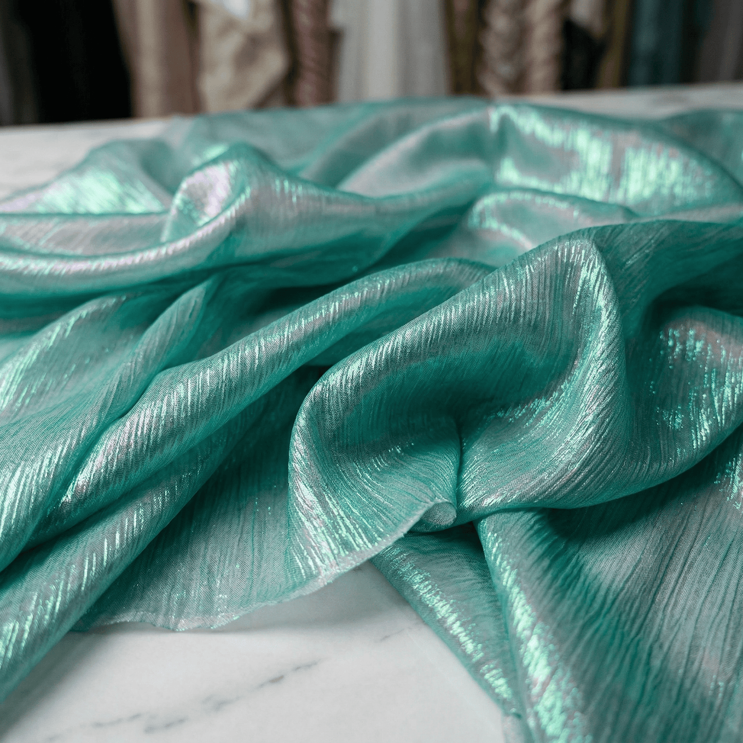 Crushed Iridescent Organza Fabric by the Yard 44/45” Wide – Shimmer Sheer Organza for Wedding Decor, Backdrops, Table Runners, Dresses & Costumes - New Creations Fabric & Foam Inc
