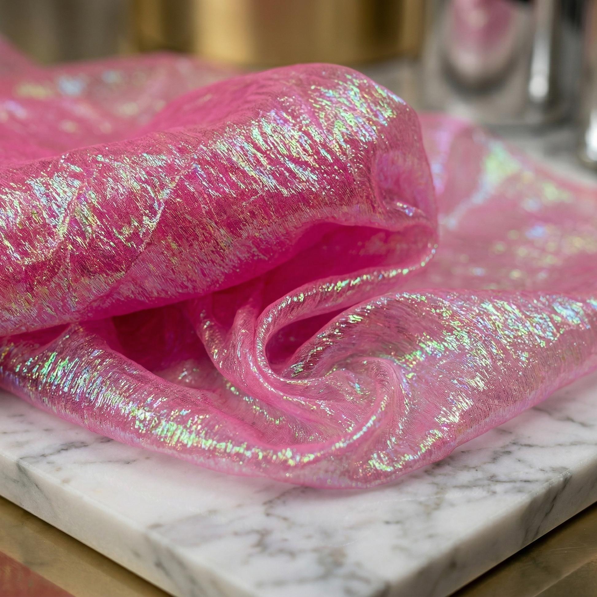 Crushed Iridescent Organza Fabric by the Yard 44/45” Wide – Shimmer Sheer Organza for Wedding Decor, Backdrops, Table Runners, Dresses & Costumes - New Creations Fabric & Foam Inc