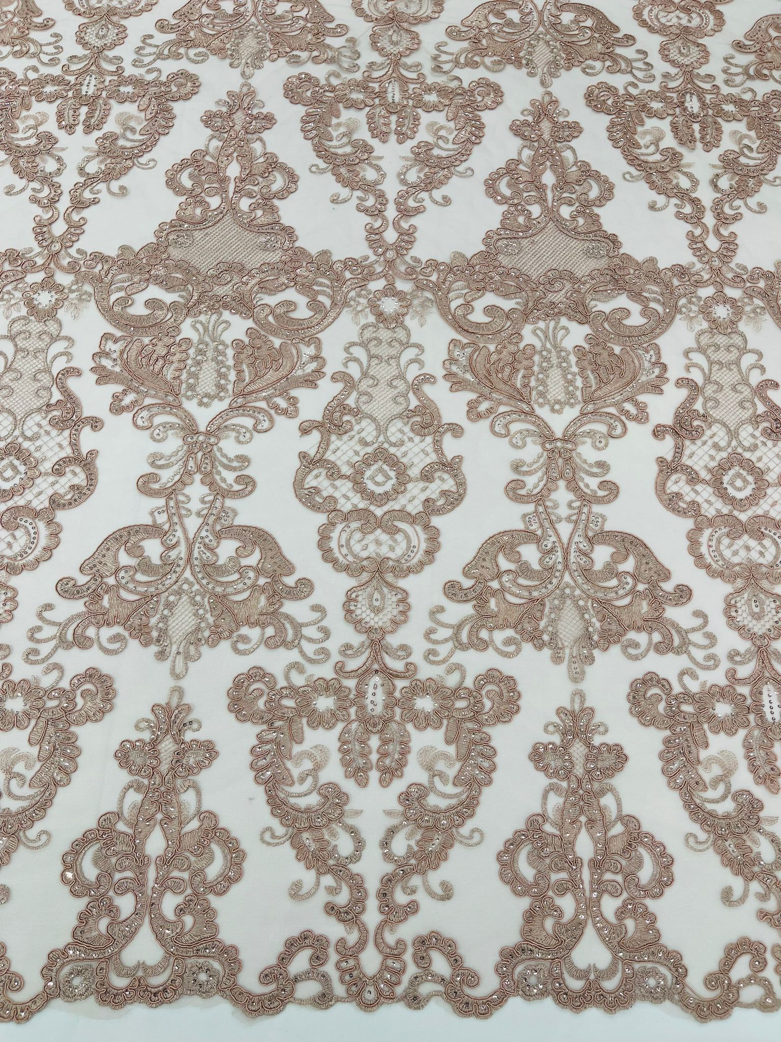 Damask Embroidered Lace Fabric 54” Wide| New Creations Fabric & Foam Inc. - New Creations Fabric & Foam Inc