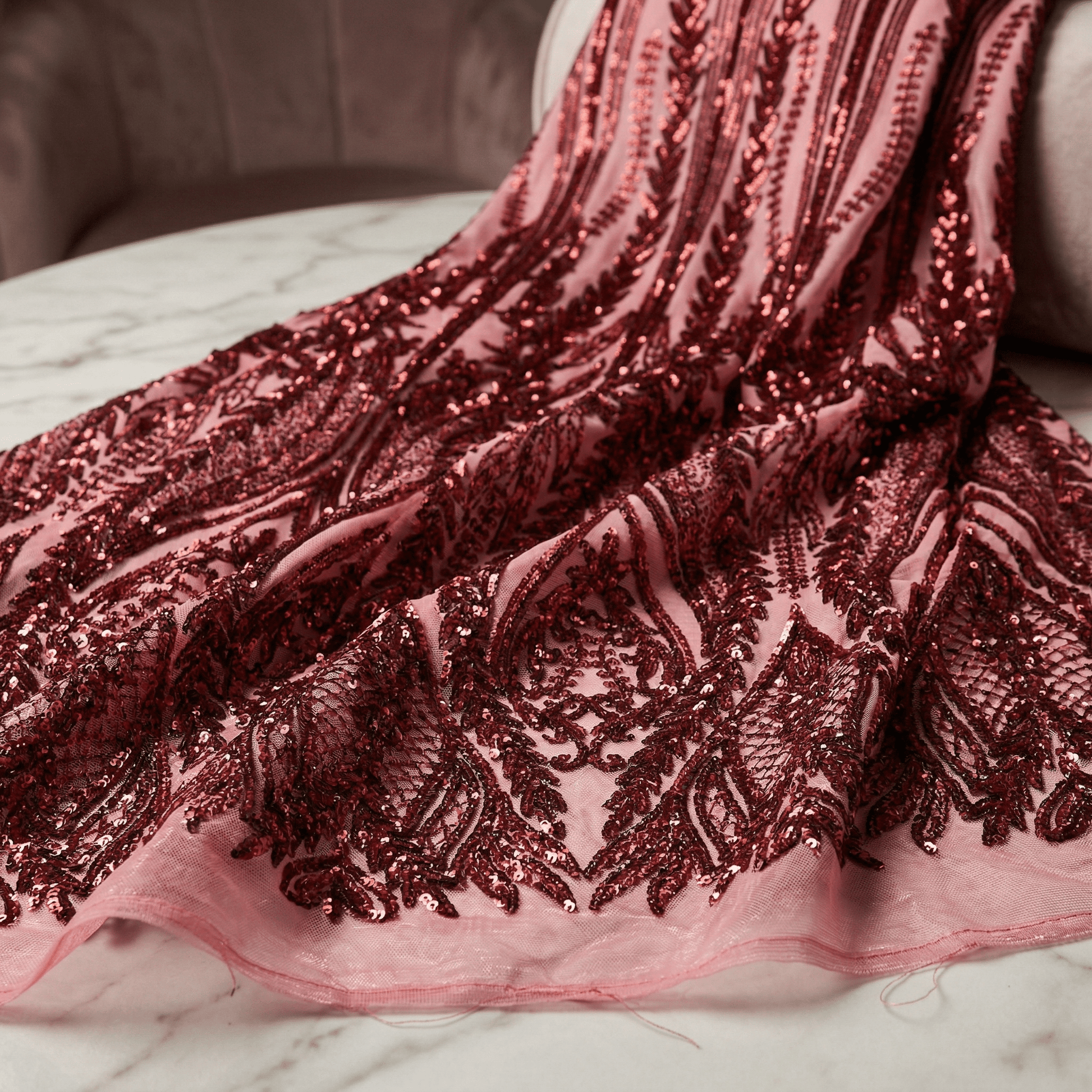 Damask Sequin Stretch Mesh Fabric by the Yard 54” Wide – Floral Iridescent Sequin Fabric for Prom Dresses, Evening Gowns, Bridal Wear & Luxury Fashion - New Creations Fabric & Foam Inc