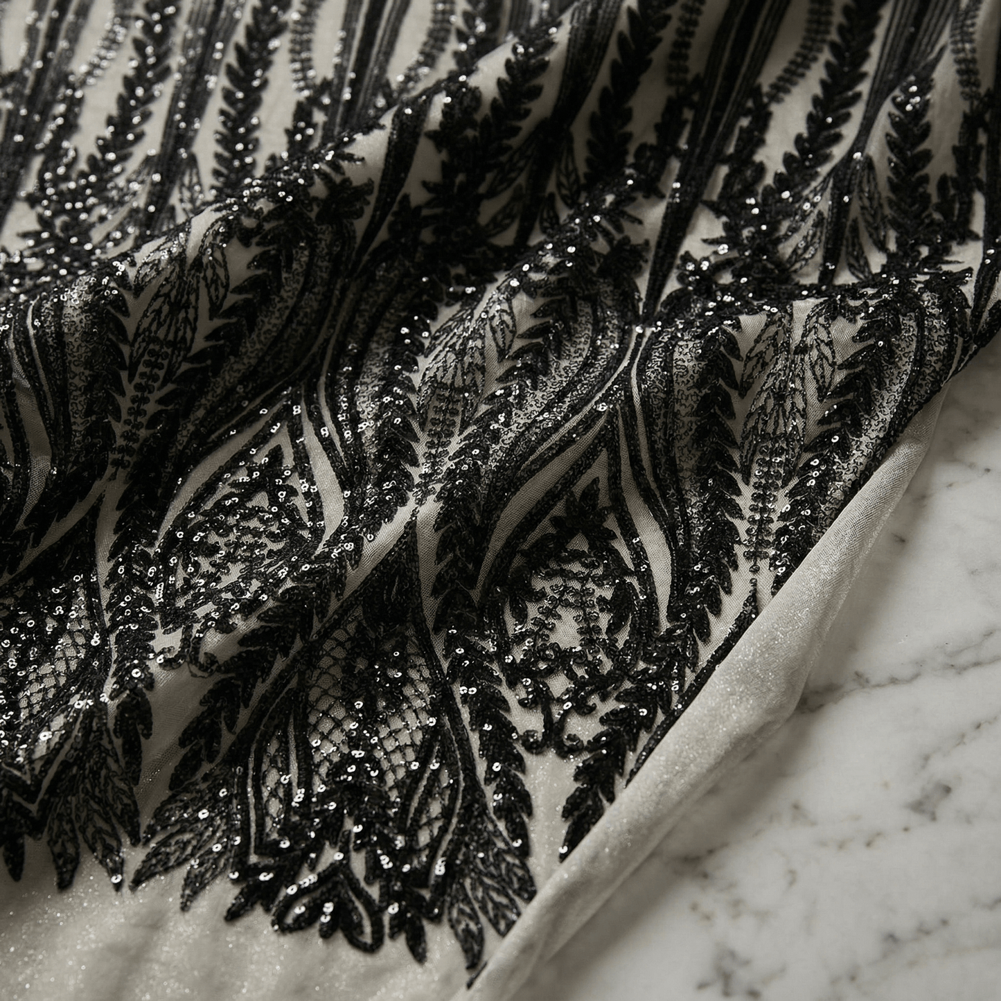 Damask Sequin Stretch Mesh Fabric by the Yard 54” Wide – Floral Iridescent Sequin Fabric for Prom Dresses, Evening Gowns, Bridal Wear & Luxury Fashion - New Creations Fabric & Foam Inc