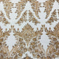 Damask Wing Design Embroidered Heavy Beaded Lace on 54" Mesh Fabric. - New Creations Fabric & Foam Inc