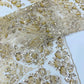 Damask Wing Design Embroidered Heavy Beaded Lace on 54" Mesh Fabric. - New Creations Fabric & Foam Inc