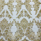 Damask Wing Design Embroidered Heavy Beaded Lace on 54" Mesh Fabric. - New Creations Fabric & Foam Inc