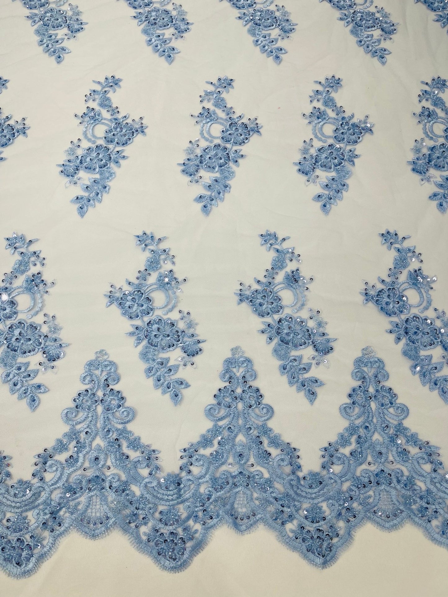 ELEGANT BEADED FLORAL LACE ON MESH FABRIC (By The Yard) - New Creations Fabric & Foam Inc