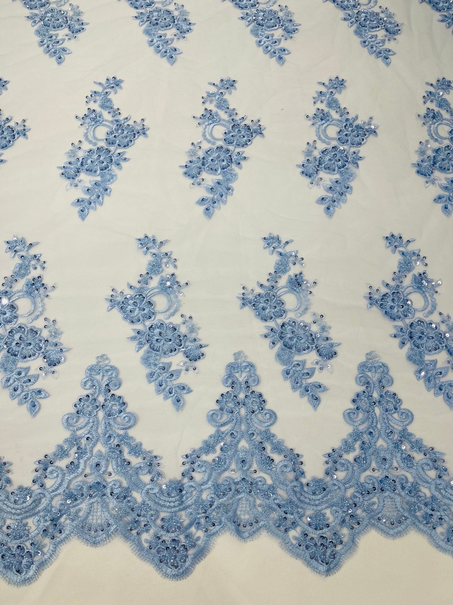 ELEGANT BEADED FLORAL LACE ON MESH FABRIC (By The Yard) - New Creations Fabric & Foam Inc