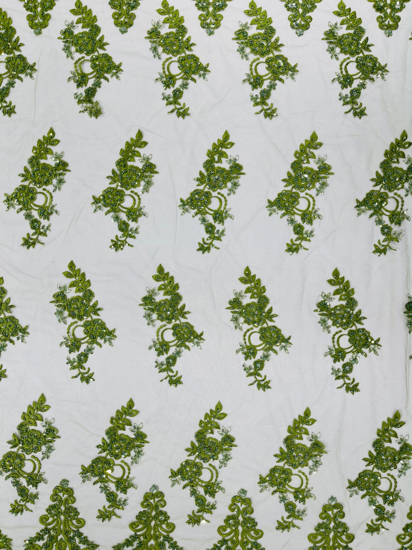 ELEGANT BEADED FLORAL LACE ON MESH FABRIC (By The Yard) - New Creations Fabric & Foam Inc